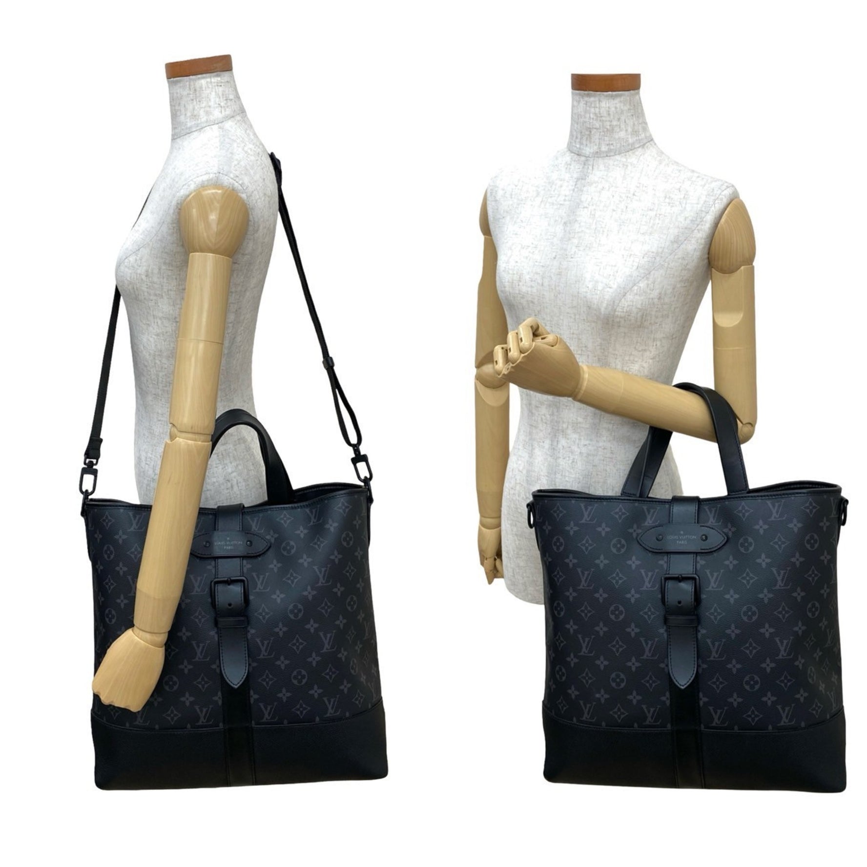 LOUIS VUITTON Saumur Monogram Eclipse Leather Handbag/Shoulder Bag