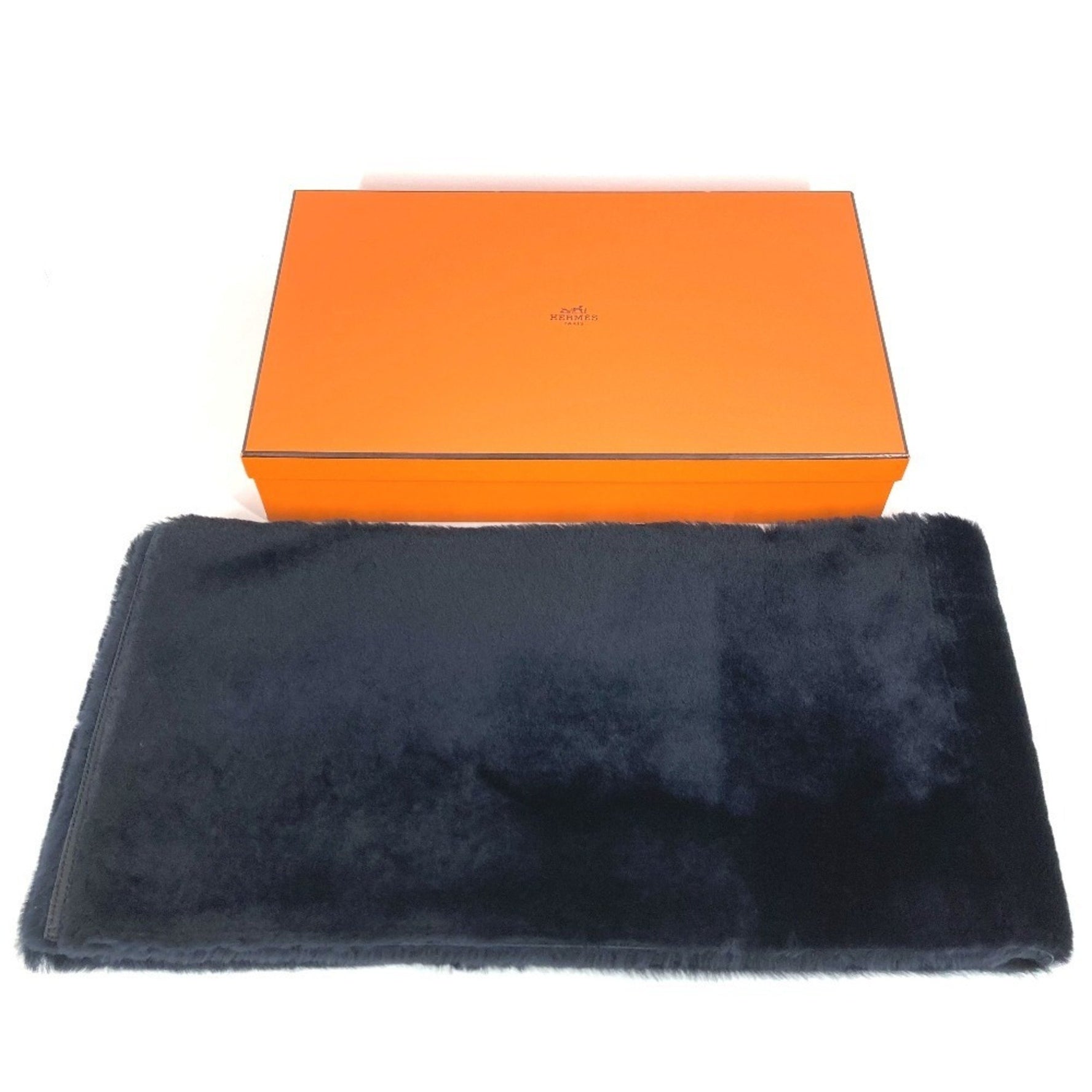 HERMES Leather Fur Shawl Stole Scarf Men's