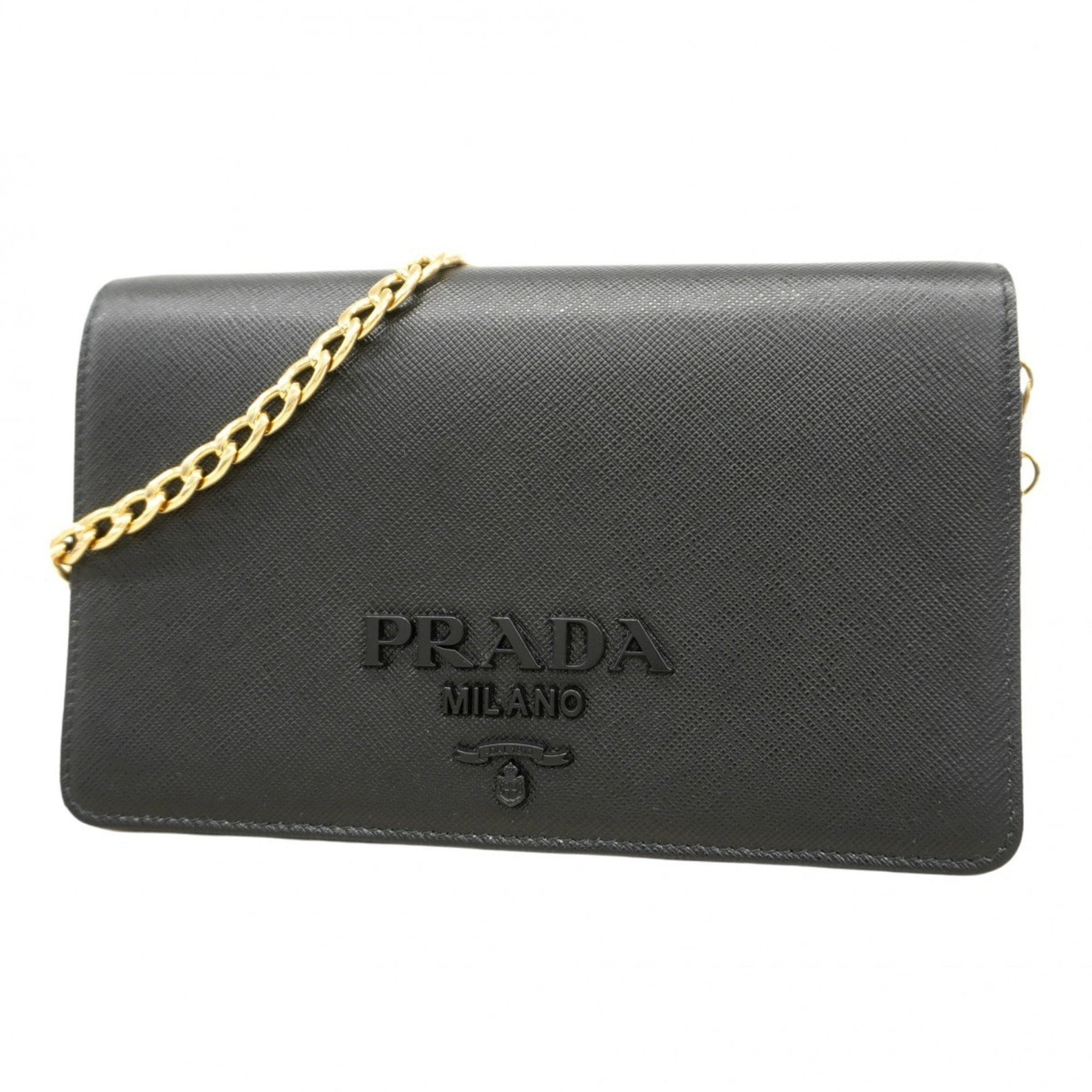 Prada Saffiano Leather Shoulder Wallet in Black for Women