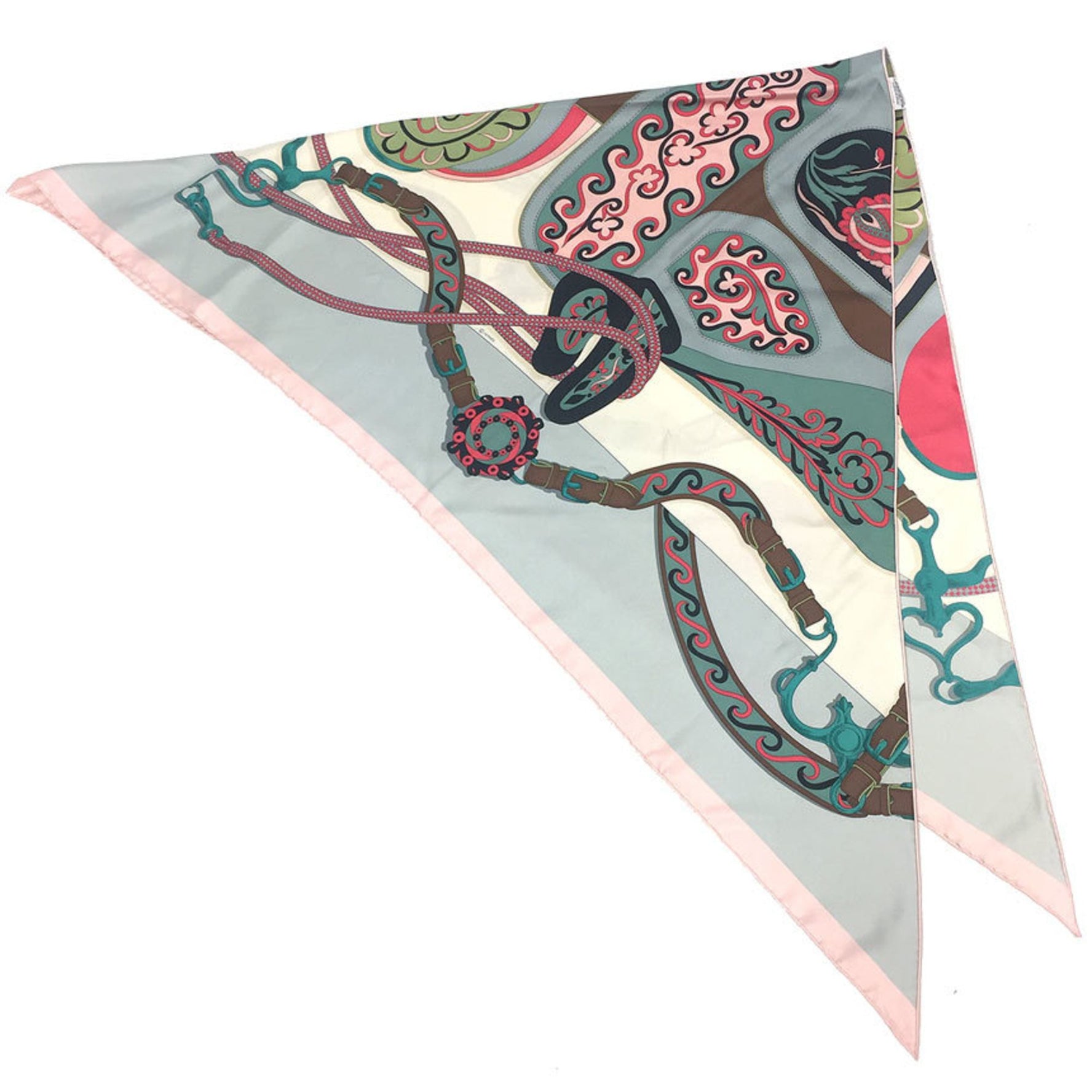 HERMES POINTU TWILL FESTIVAL DES AMAZONES 02 Triangle Scarf/Bandana in Black/Gris Perle/Crème. A preserved Hermès scarf/muffler.