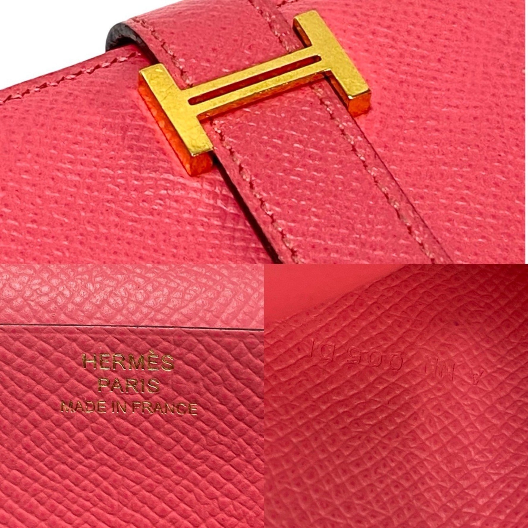 HERMES Bearn Soufflet Leather Bifold Long Wallet with Epsom and Coin Purse, Pink,