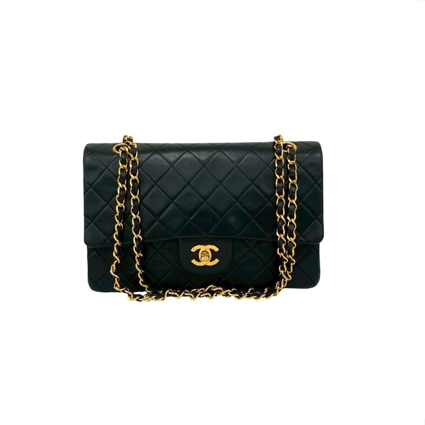CHANEL Matelasse Coco Mark Double Flap Lambskin Chain Shoulder Bag