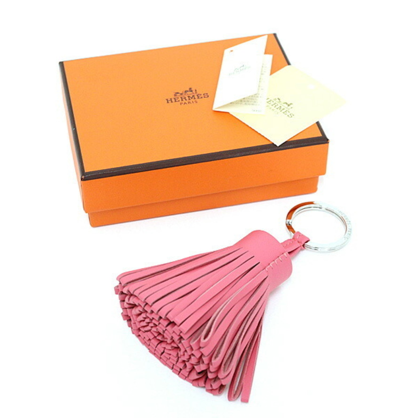 HERMES Keychain Carmen Anjou Milo Rose Azalee Key Ring Tassel Unused