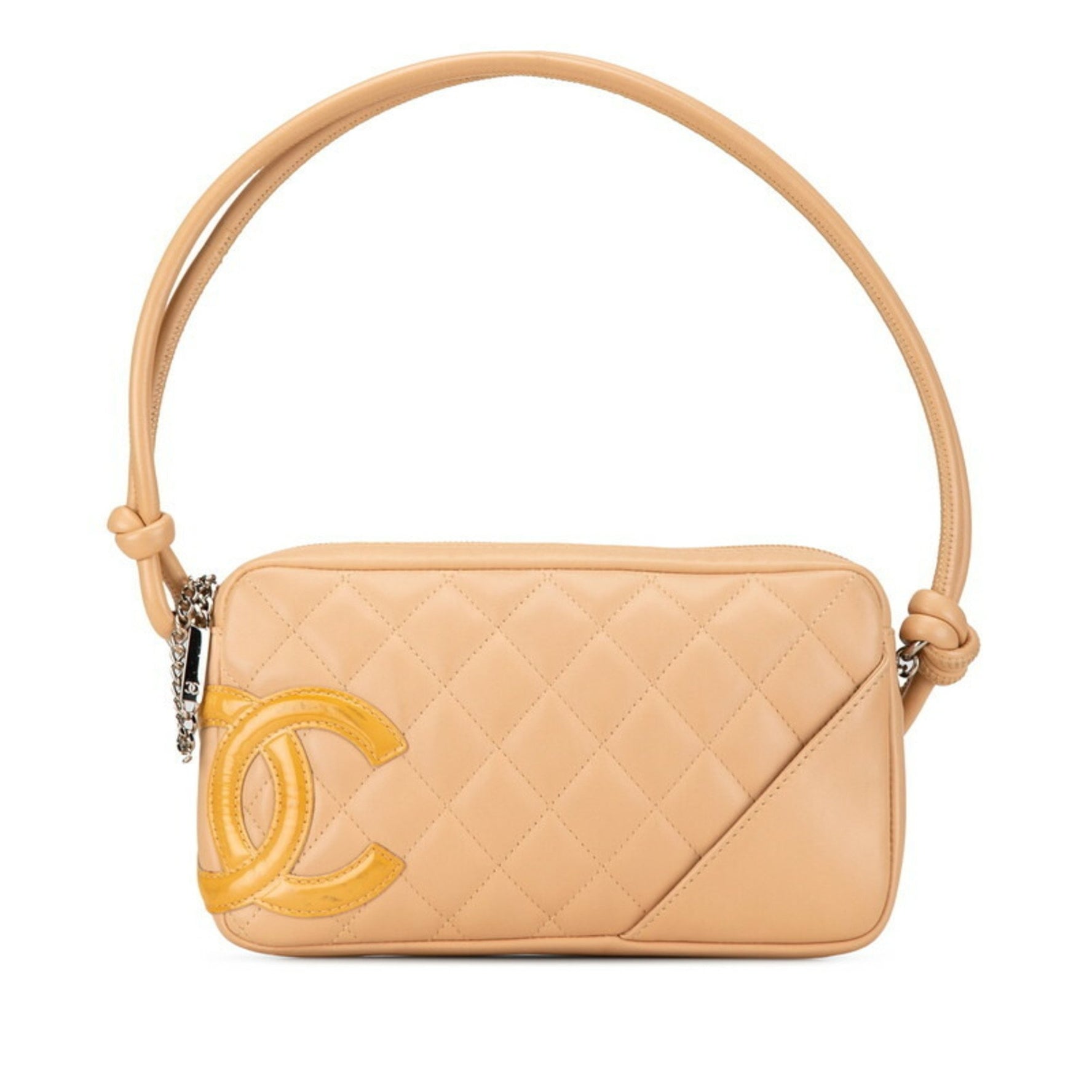 Chanel Cambon Coco Mark Handbag Shoulder Bag Beige Yellow Leather Enamel Women's CHANEL