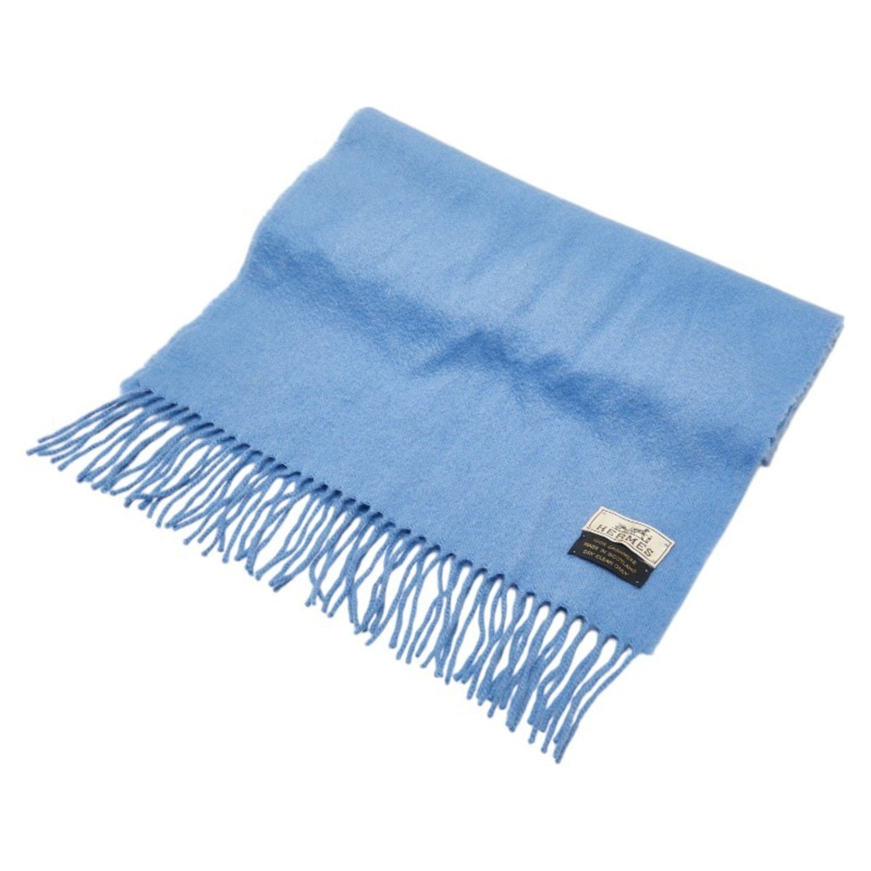 Hermes embroidered scarf blue cashmere women's HERMES