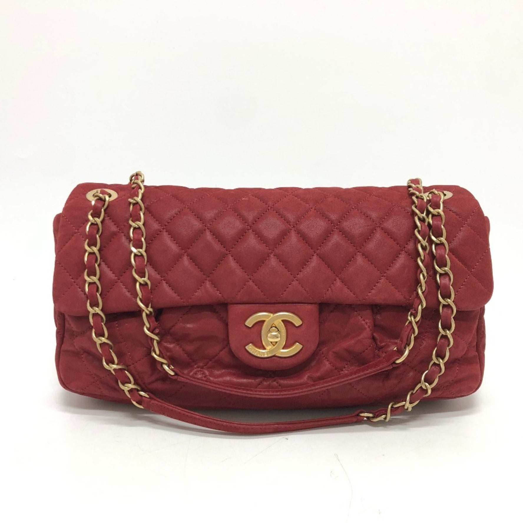 CHANEL Matelasse 30 Coco Mark W Chain Shoulder Bag Coated Leather Red