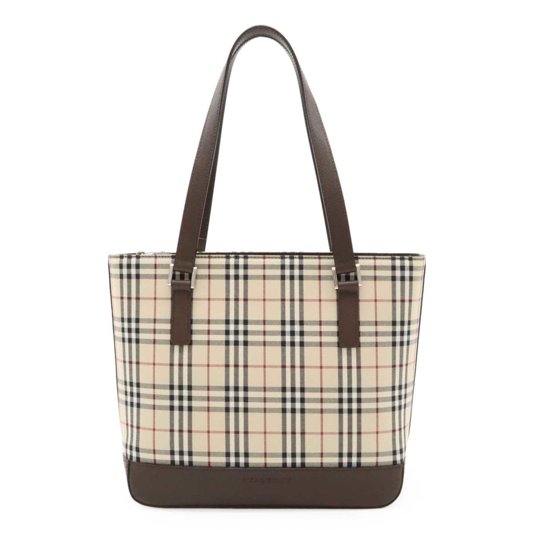 BURBERRY Nova Check Pattern Tote Bag Shoulder Canvas Leather Beige Black Bordeaux