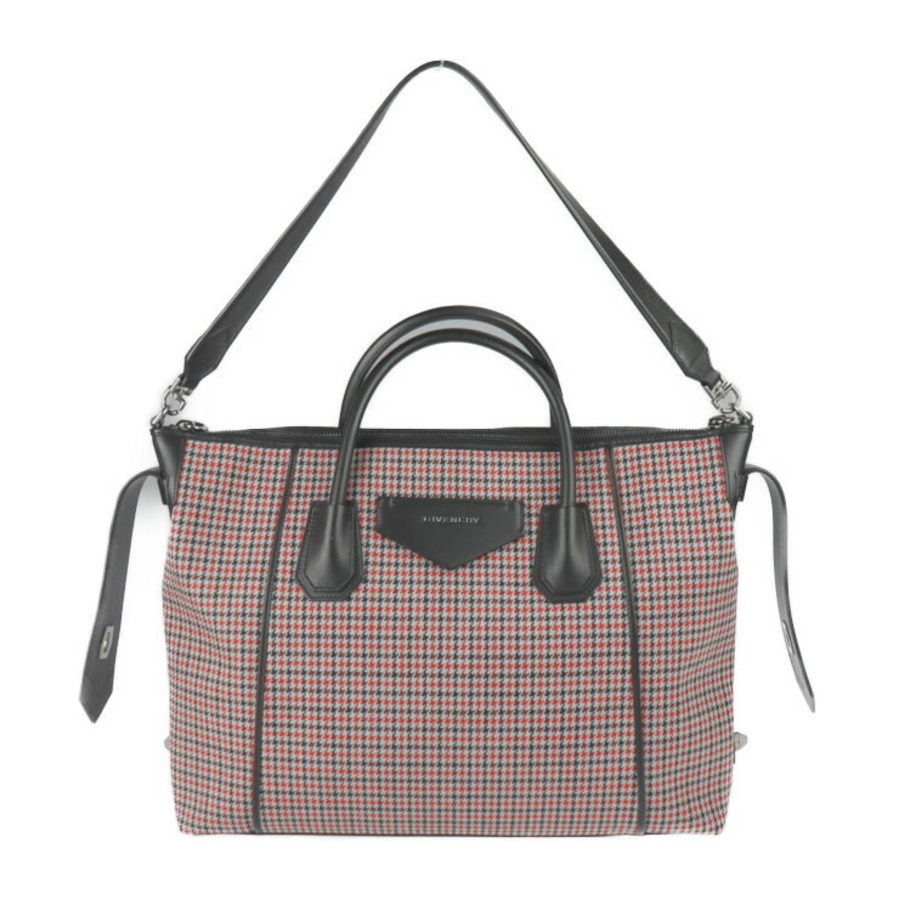 GIVENCHY Antigona Soft Medium Handbag Wool Leather Red Black Silver Hardware Shoulder Bag Tote