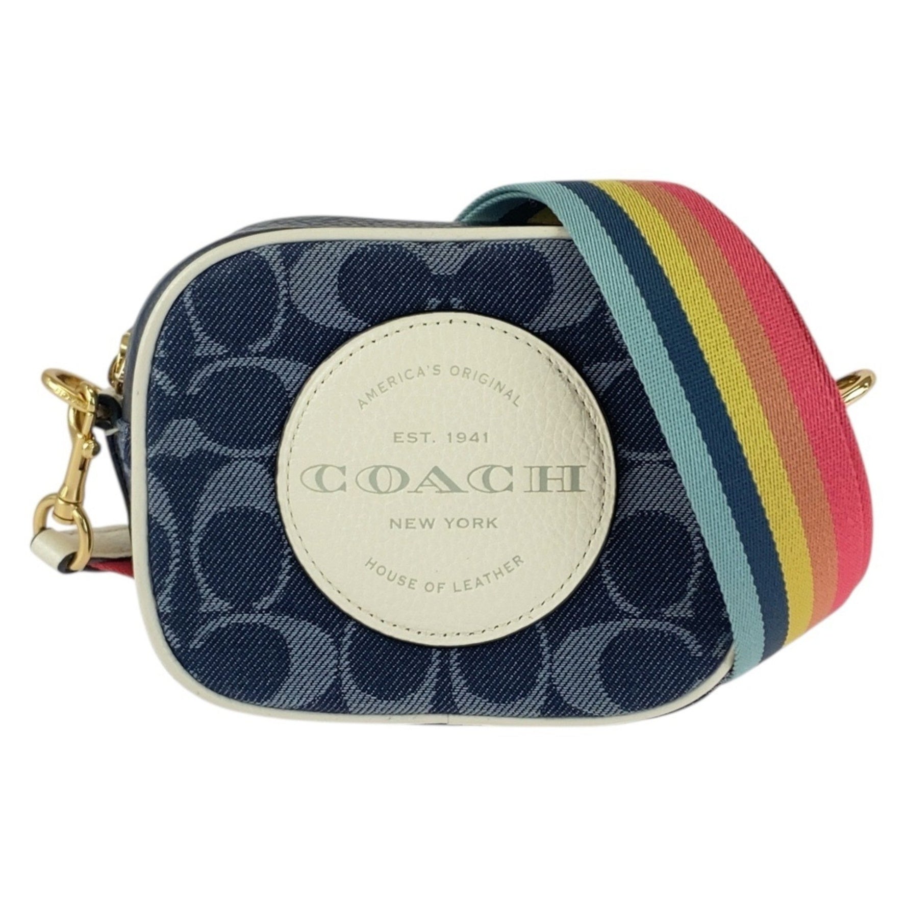 COACH Signature Navy/White Canvas/Leather Shoulder Bag with Gold Hardware (E2111-C4583)