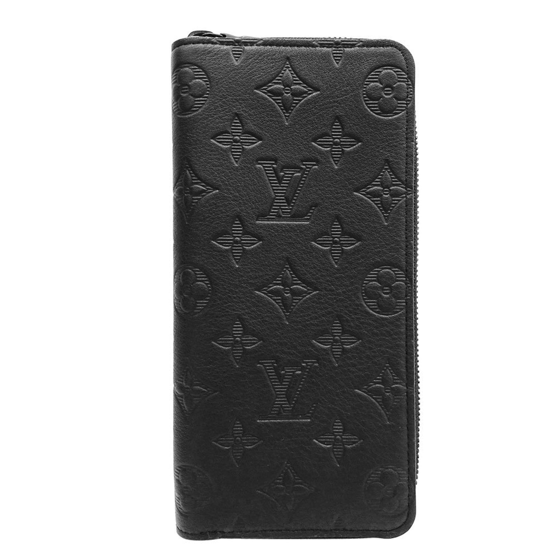 Louis Vuitton Monogram Shadow Zippy Wallet Vertical in Noir Black with a round zip and logo. Stylish design.