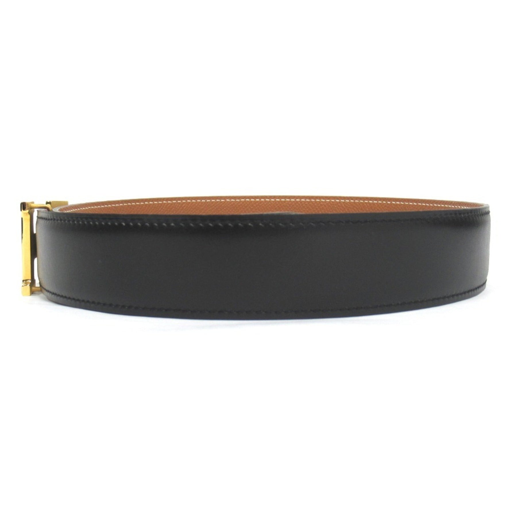 HERMES H-buckle reversible belt in box calf and Togo leather, vintage, made 1998, size stamped B