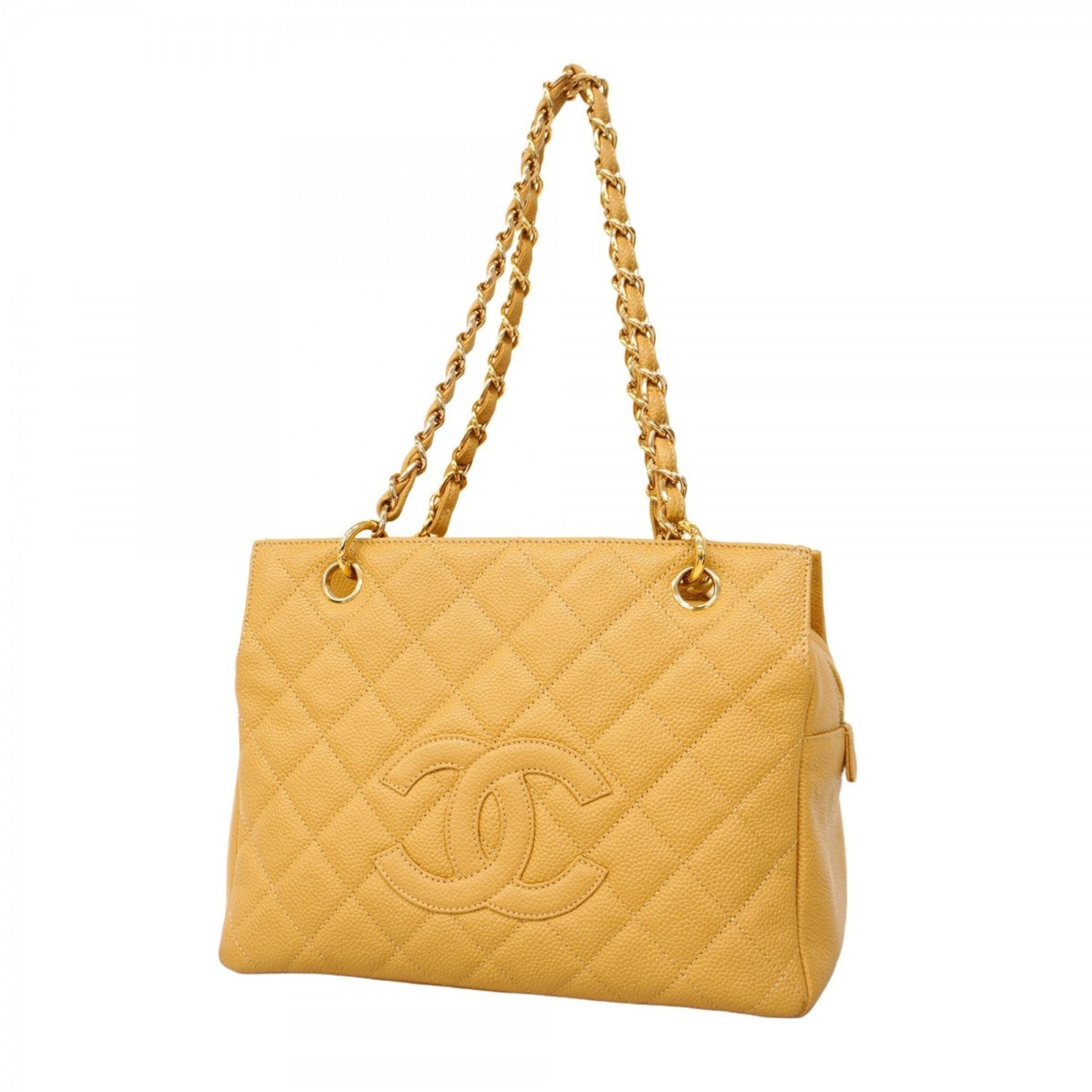 Chanel Matelasse Shoulder Bag with Chain Bag, Caviar Skin, Beige, Women's