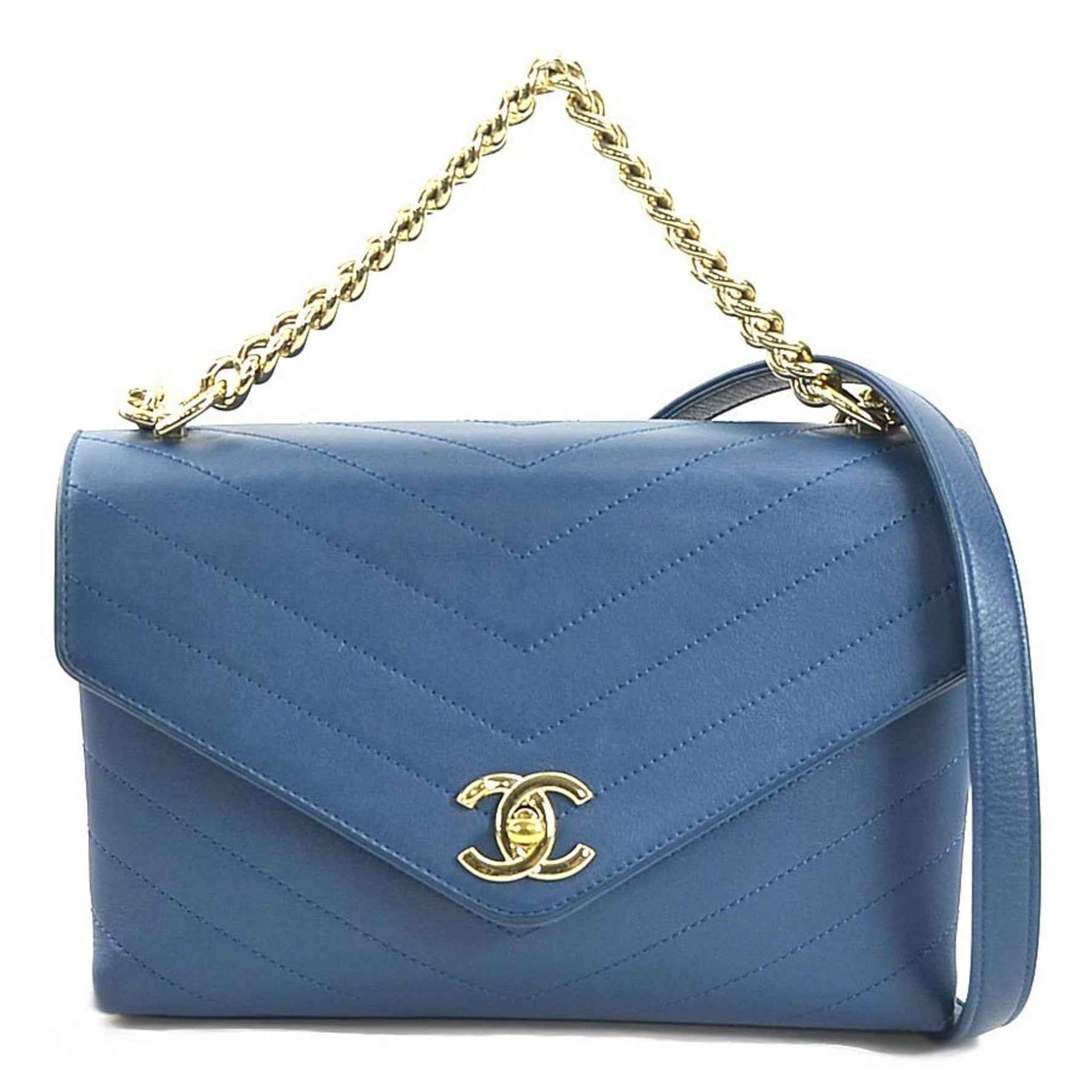 CHANEL Handbag Shoulder Bag V-Stitch Leather Gold