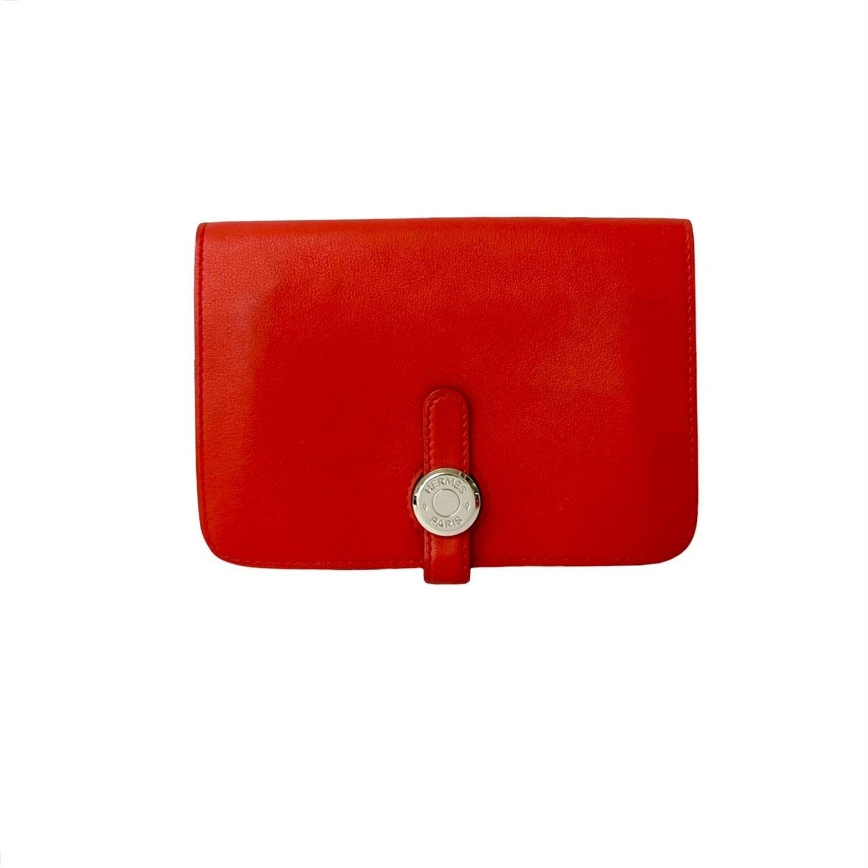 Nearly unused, X-stamped HERMES Dogon Compact Leather Bifold Wallet with Mini Coin Purse, Red
