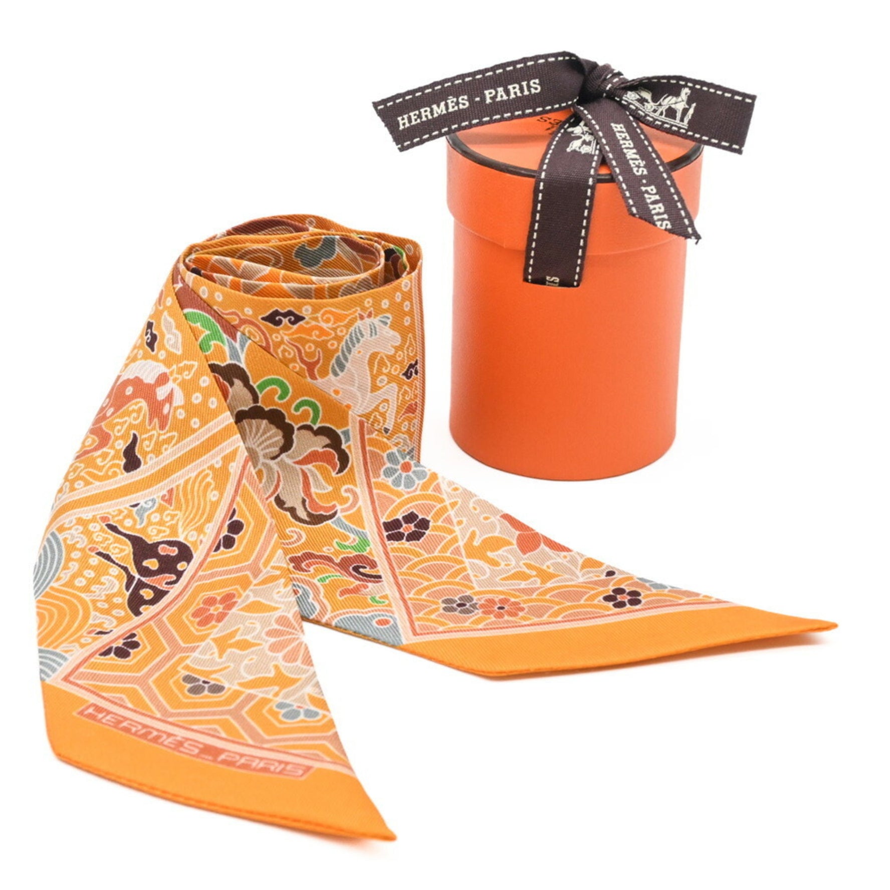 HERMES Twilly Collections Imperiales Royal Collection Scarf/Muffler 100% Silk Multicolor