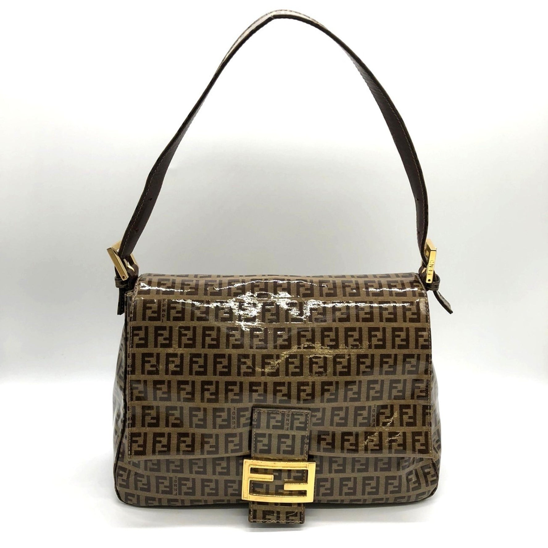 FENDI Mamma Baguette Shoulder Bag Nylon Leather Zucchino
