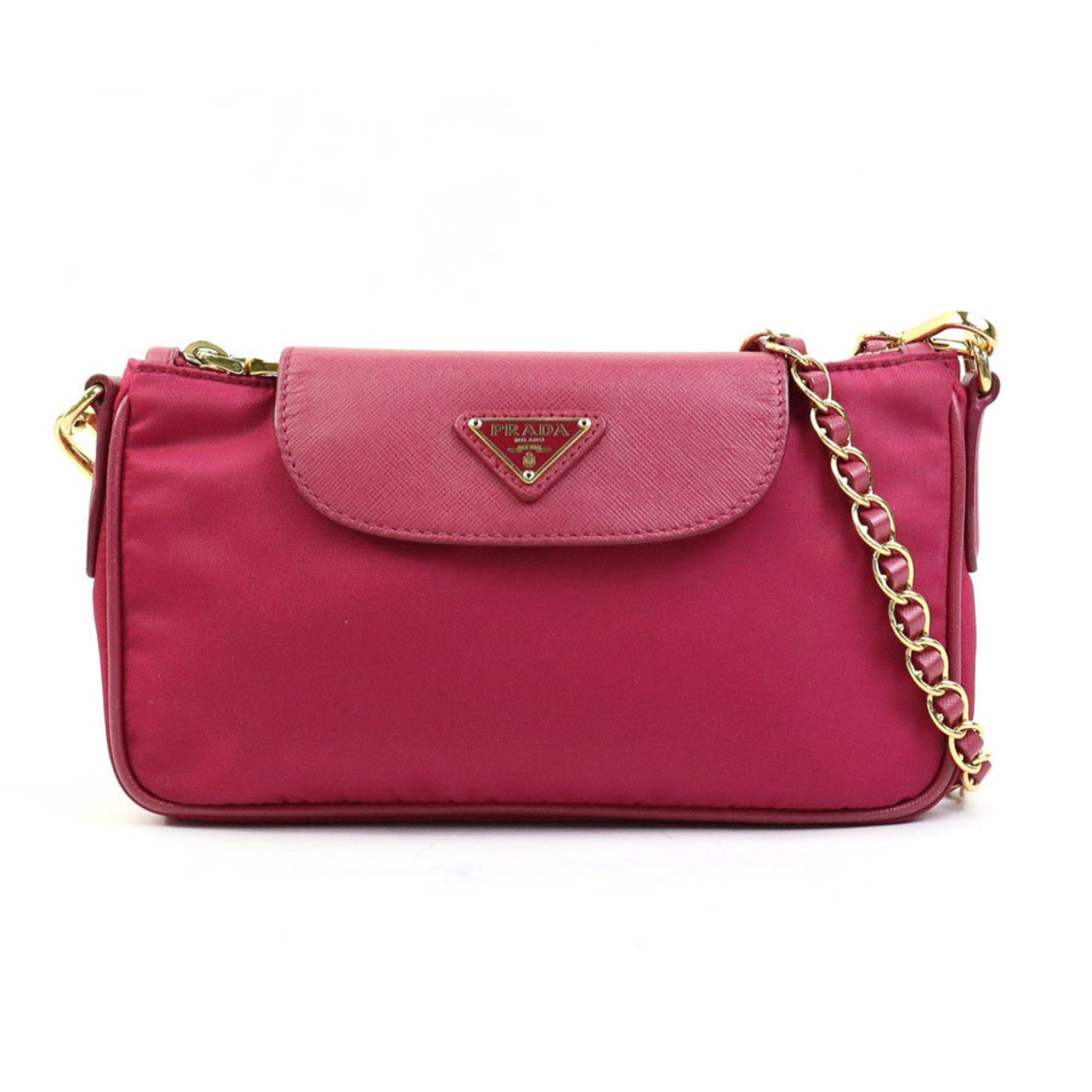 PRADA Shoulder Bag Nylon Leather Magenta Gold Women's e58762k