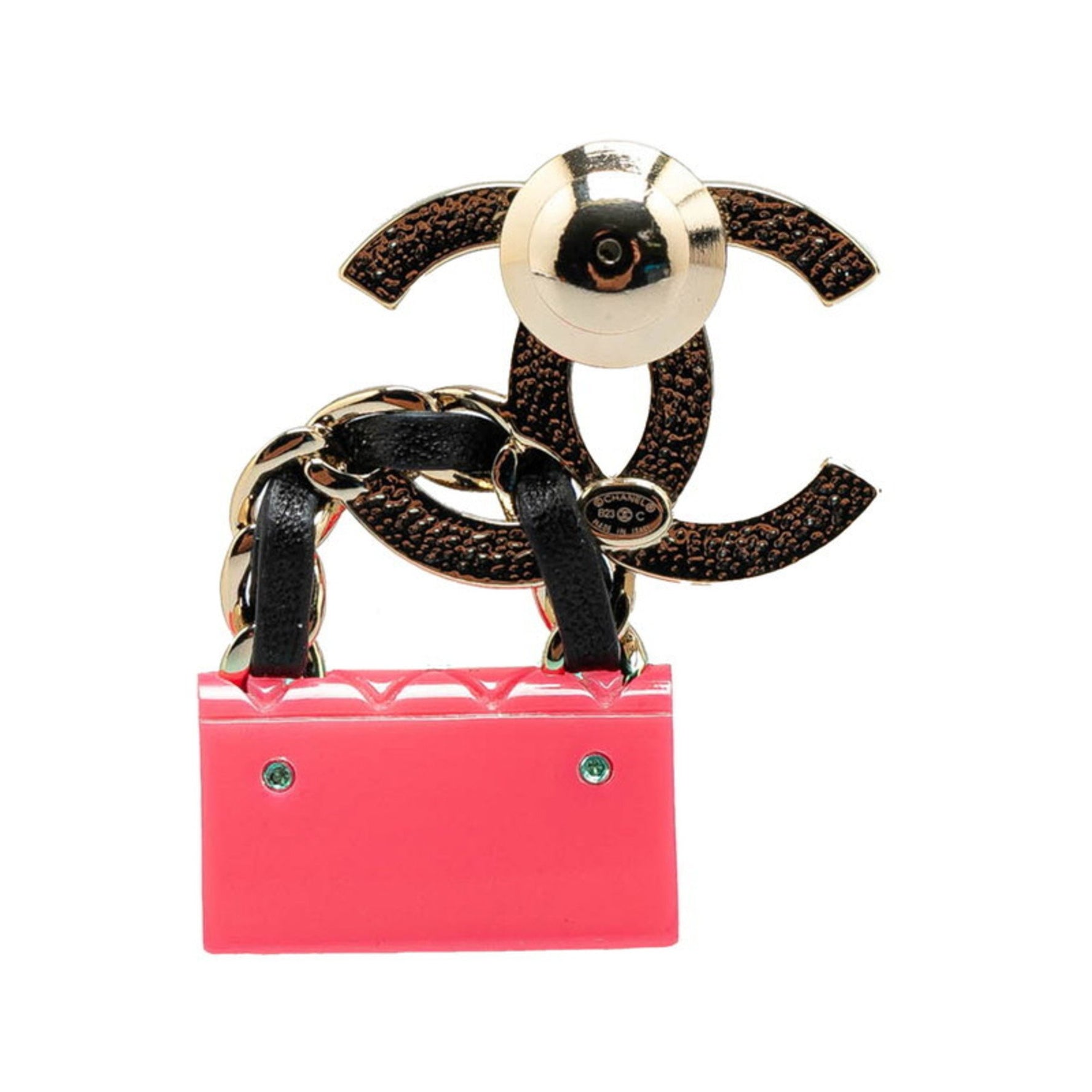 Chanel Coco Mark Matelasse Bag Motif Brooch in Silver and Pink Metal