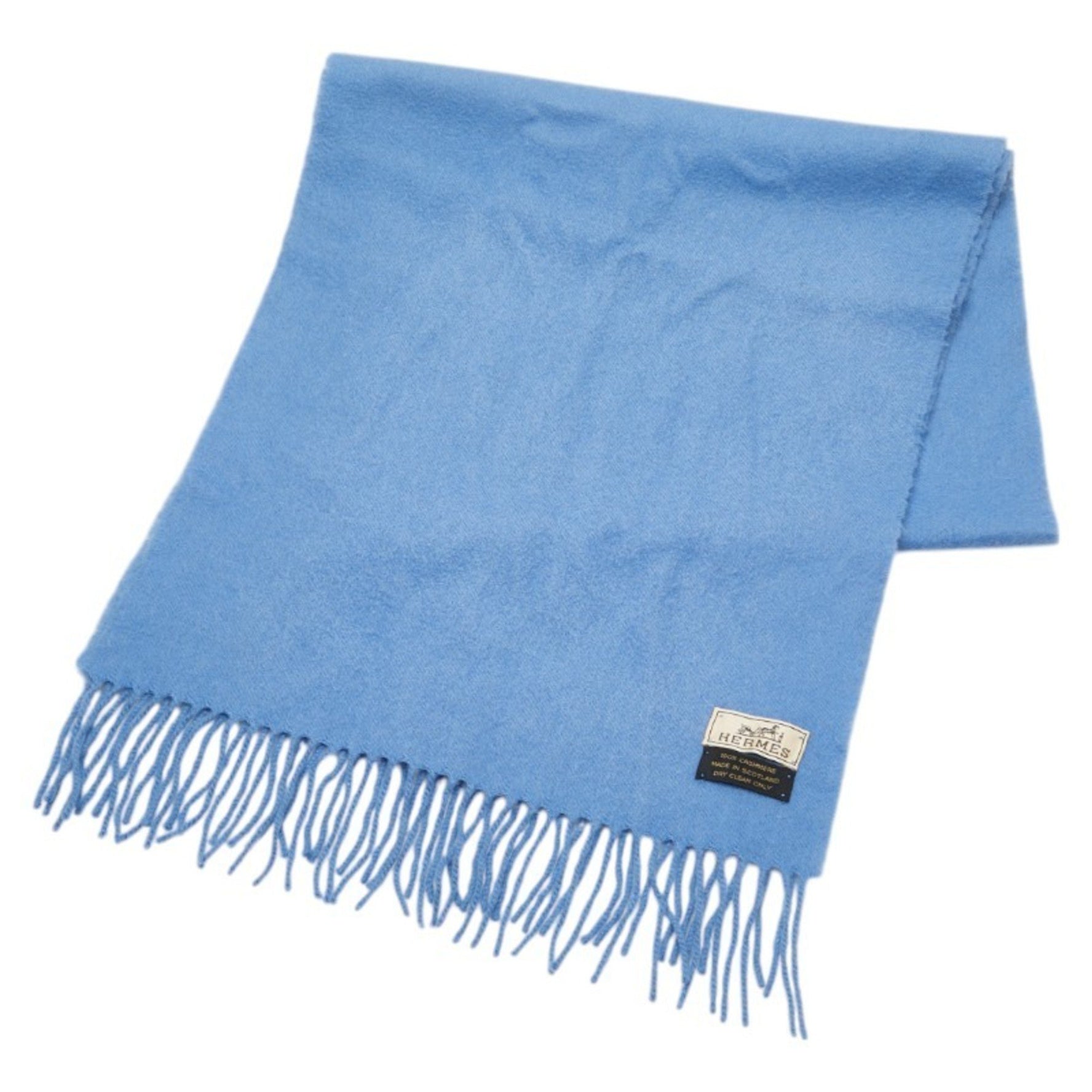 Hermes embroidered scarf blue cashmere women's HERMES