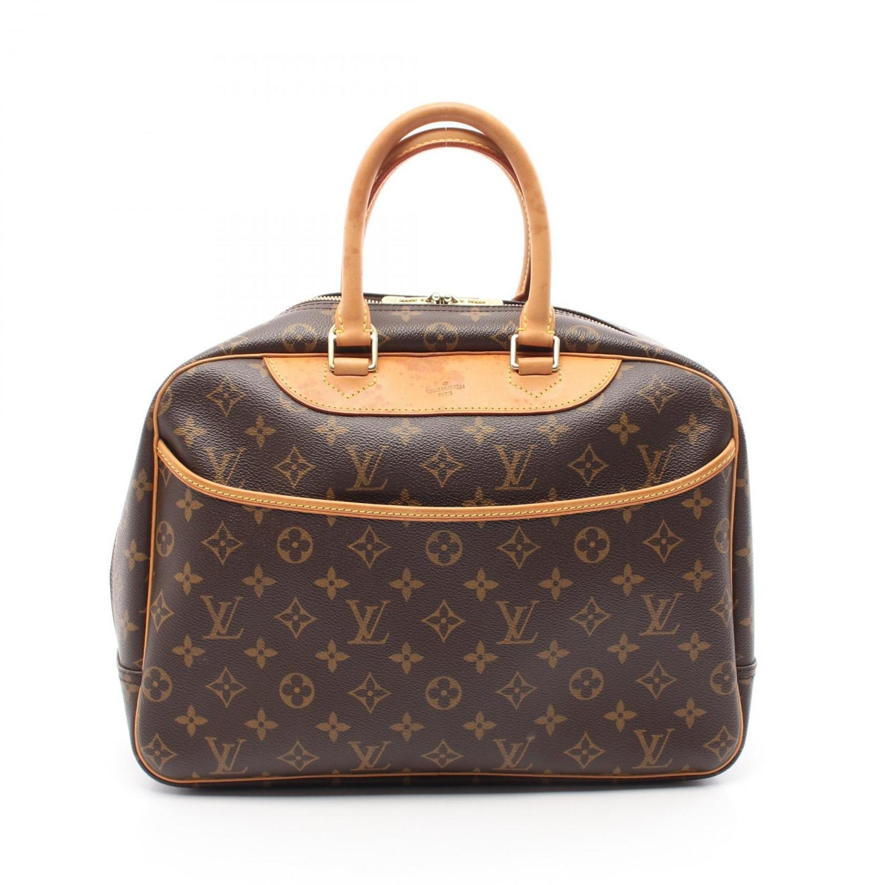 Louis Vuitton Deauville Bowling Vanity Handbag Coated Canvas Leather Monogram Brown