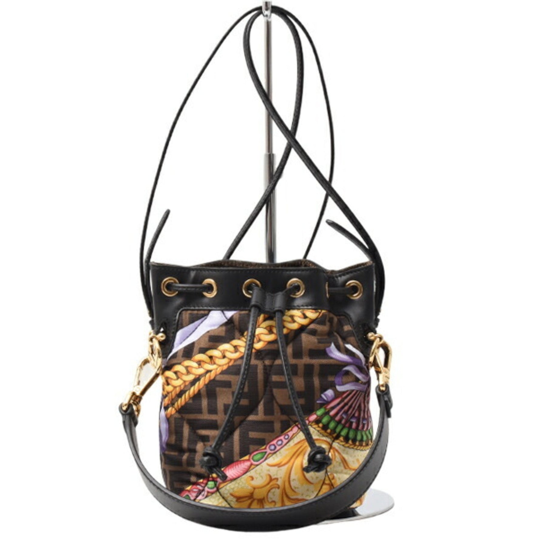 Fendi Montresor Fendace Shoulder Bag in Brown Leather and Canvas Women