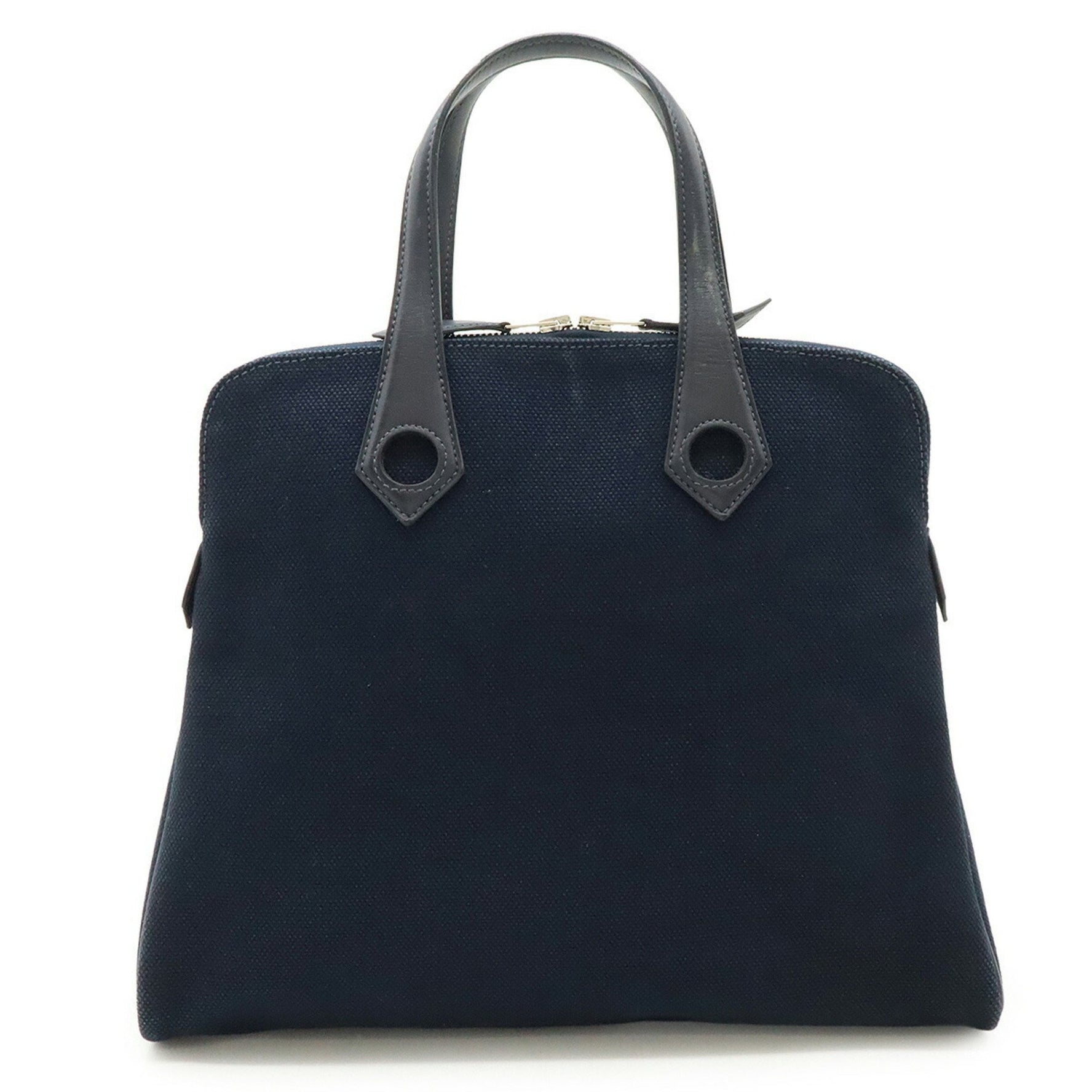 HERMES Sac Evo PM Tote Bag Handbag Canvas Leather Navy Blue J Stamp
