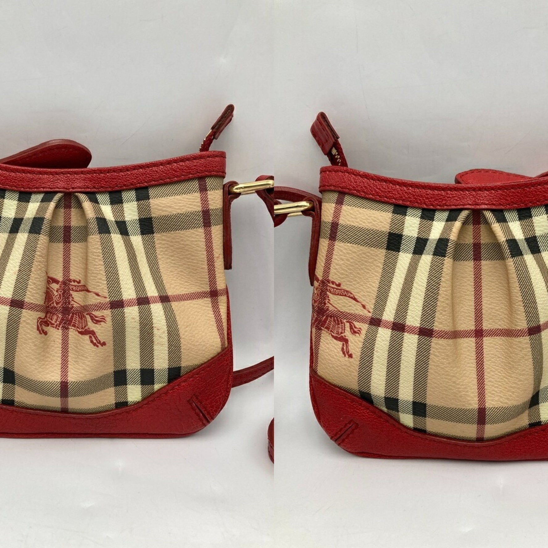 BURBERRY Nova Check Shoulder Bag Red Beige D4