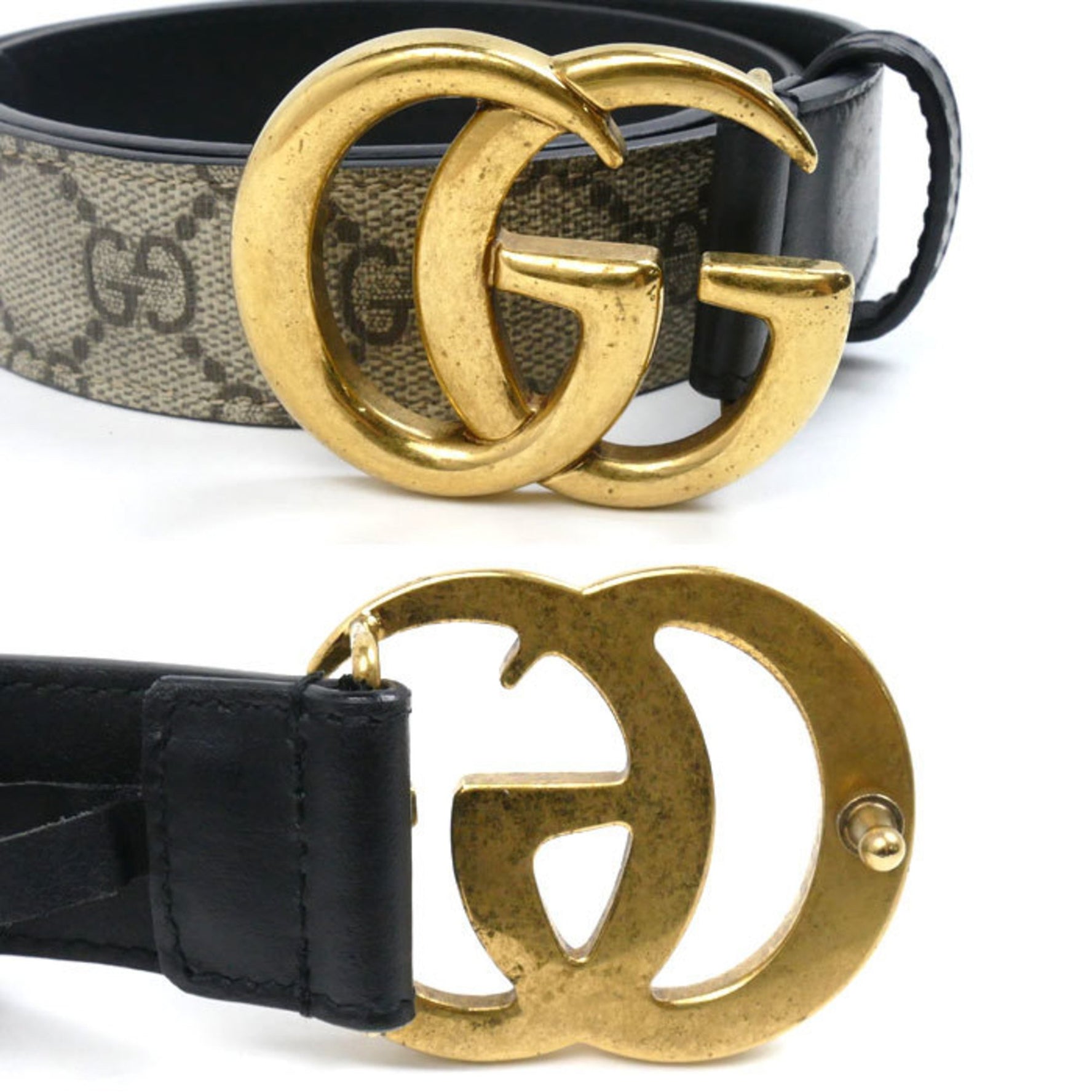 GUCCI GG Supreme Canvas Belt Black Khaki Women's