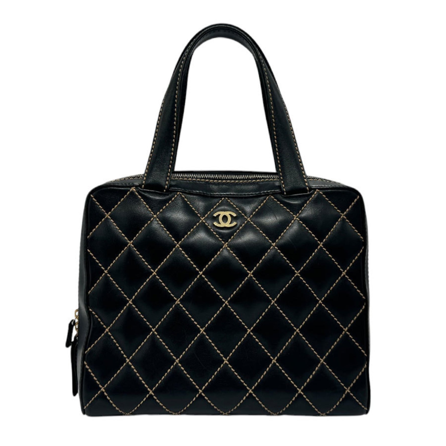 CHANEL Handbag Wild Stitch Leather Gold