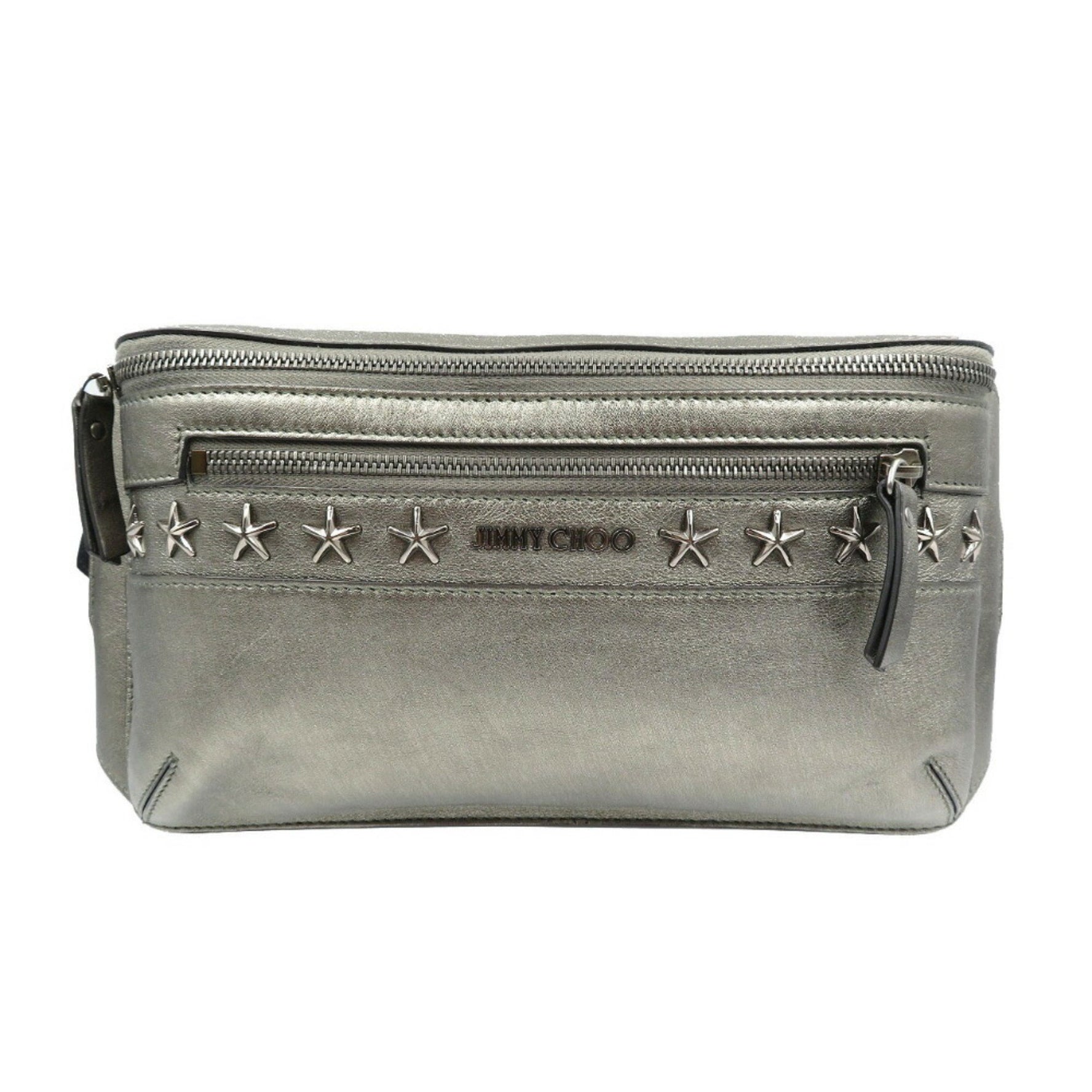 Jimmy Choo Star Studded Leather Metallic Gray Body Bag 0208
