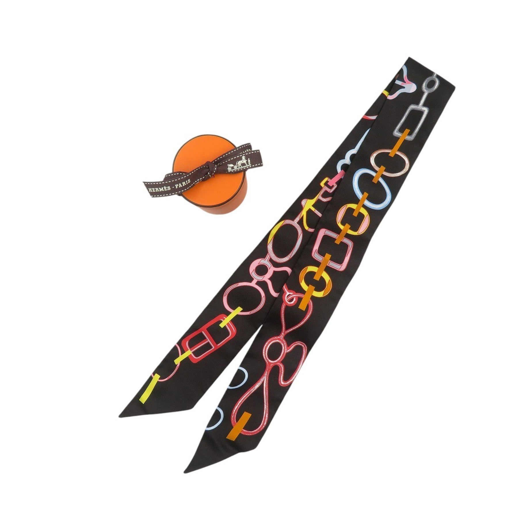 Hermès Twilly Do Re Boucles Silk Noir Rose Multicolor Scarf Muffler