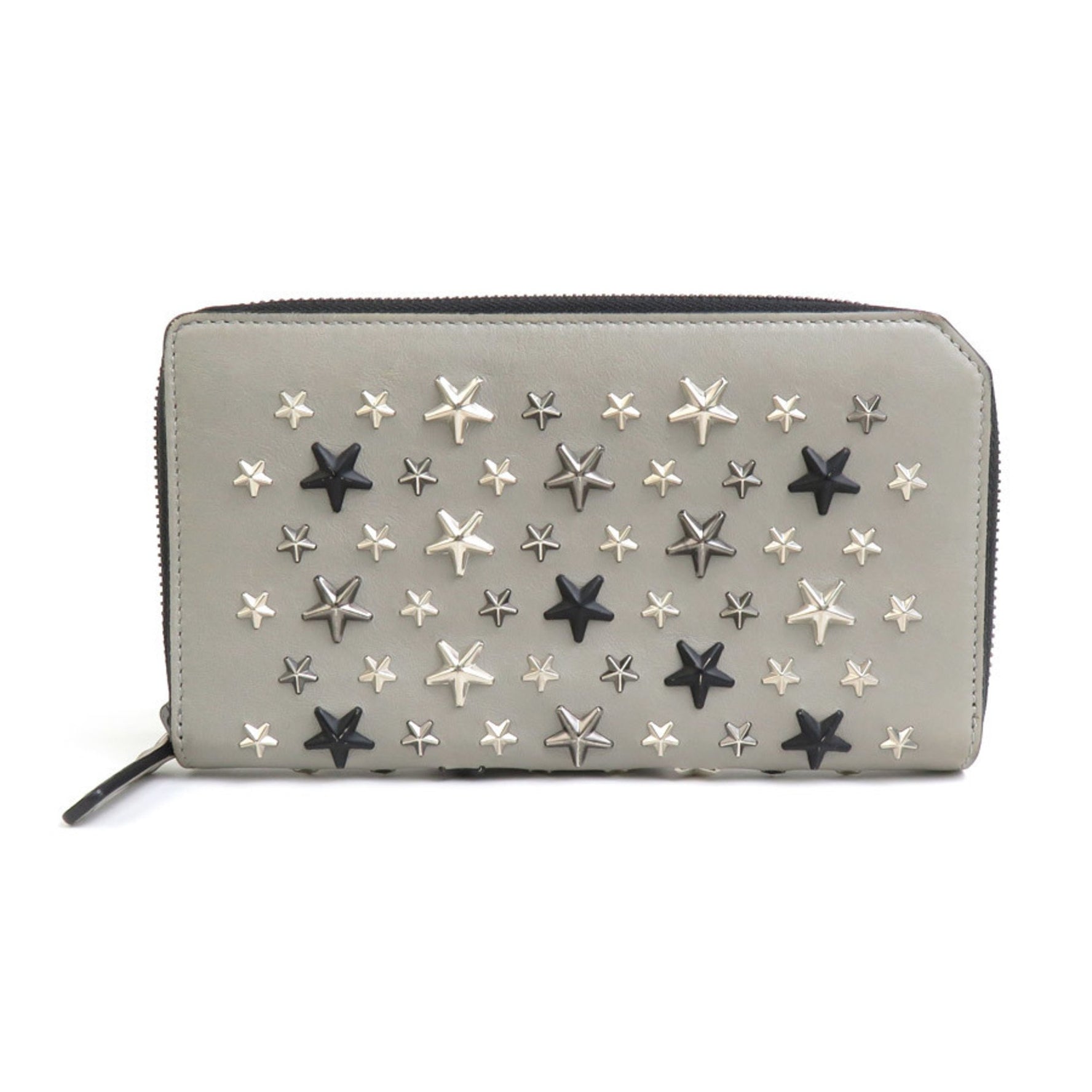 Jimmy Choo Round Long Wallet Leather Metal Gray x Black Men's