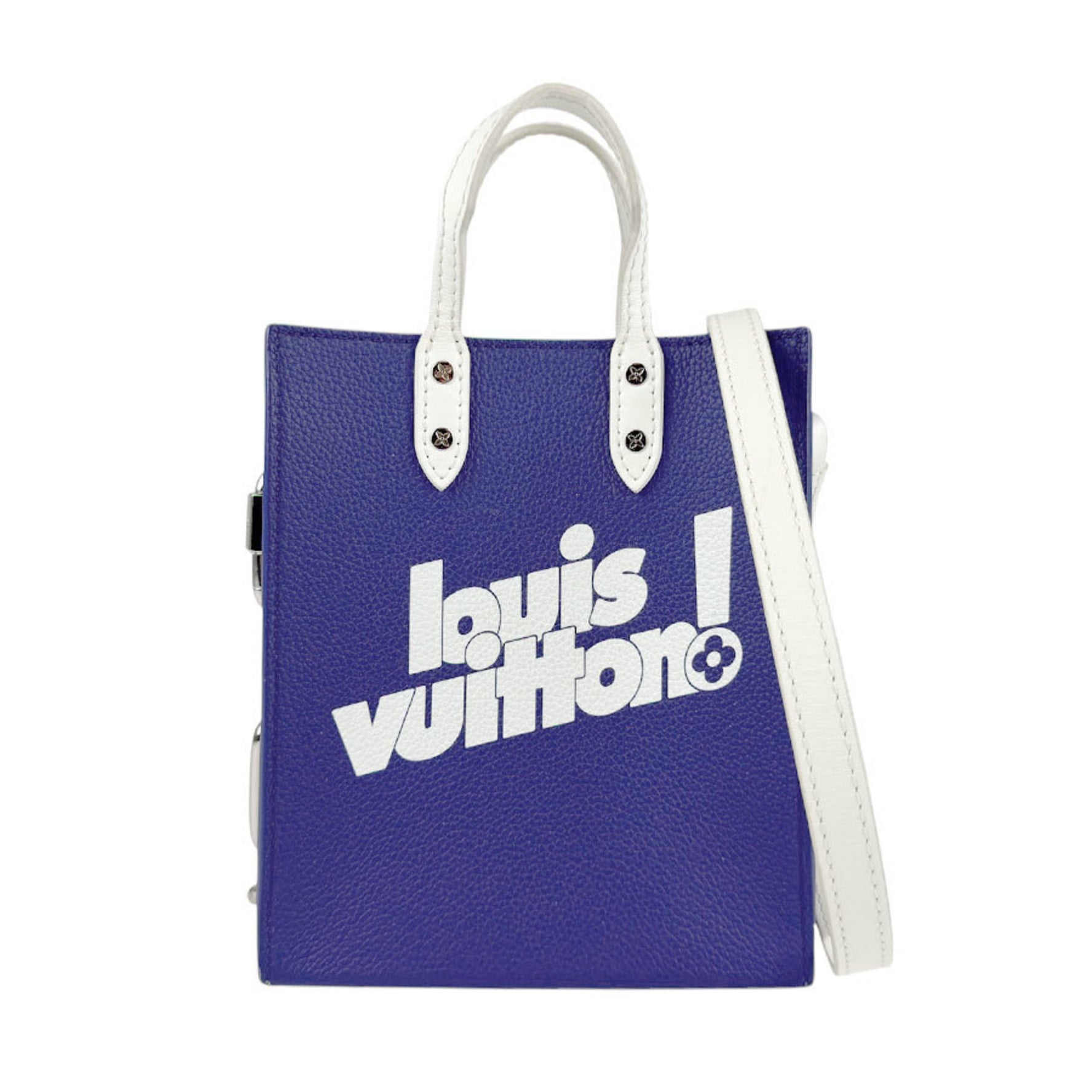 Louis Vuitton Handbag Shoulder Bag Everyday LV Sac Plat Leather Navy Blue White Silver