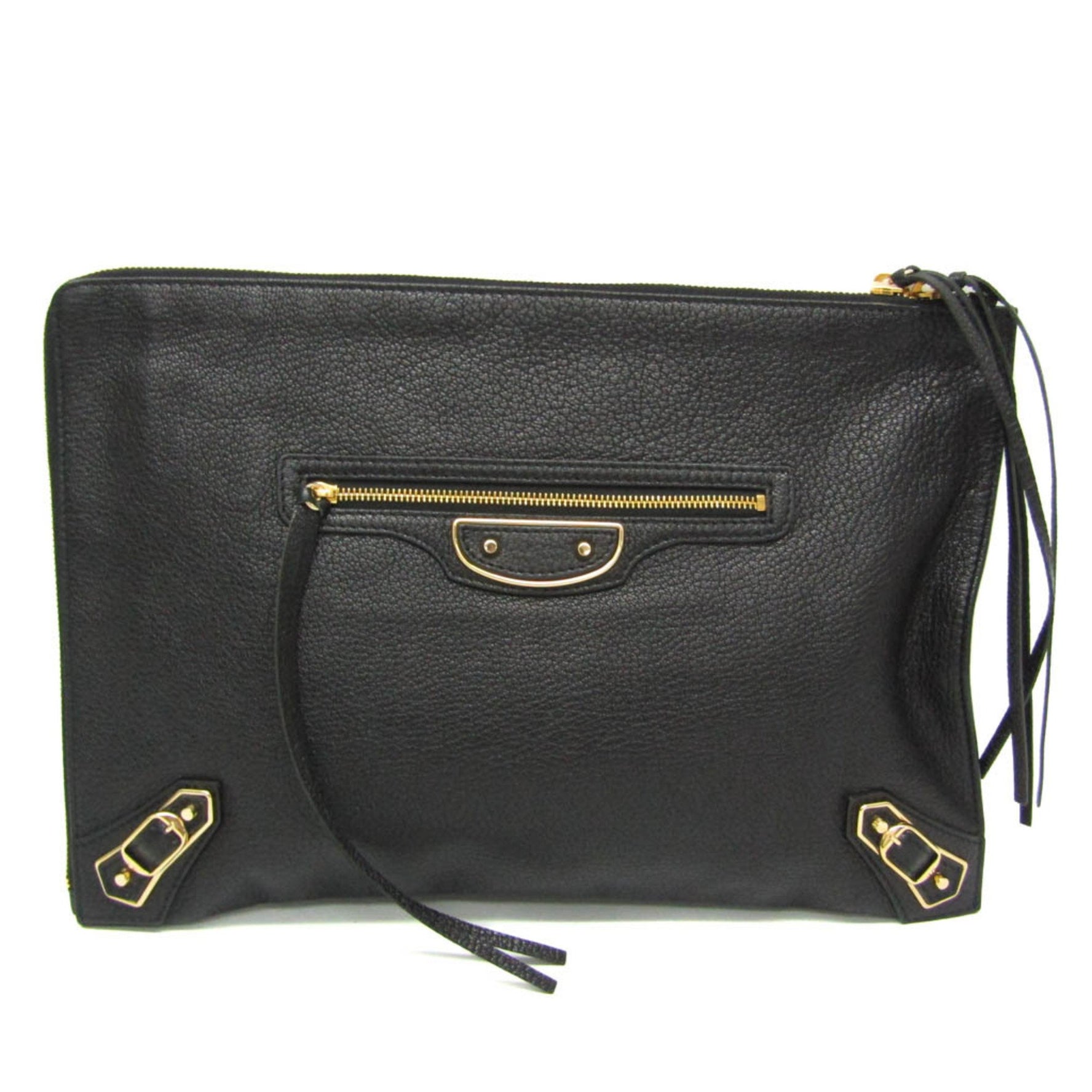 Balenciaga Metal Edge Women,Men Leather Clutch Bag Black