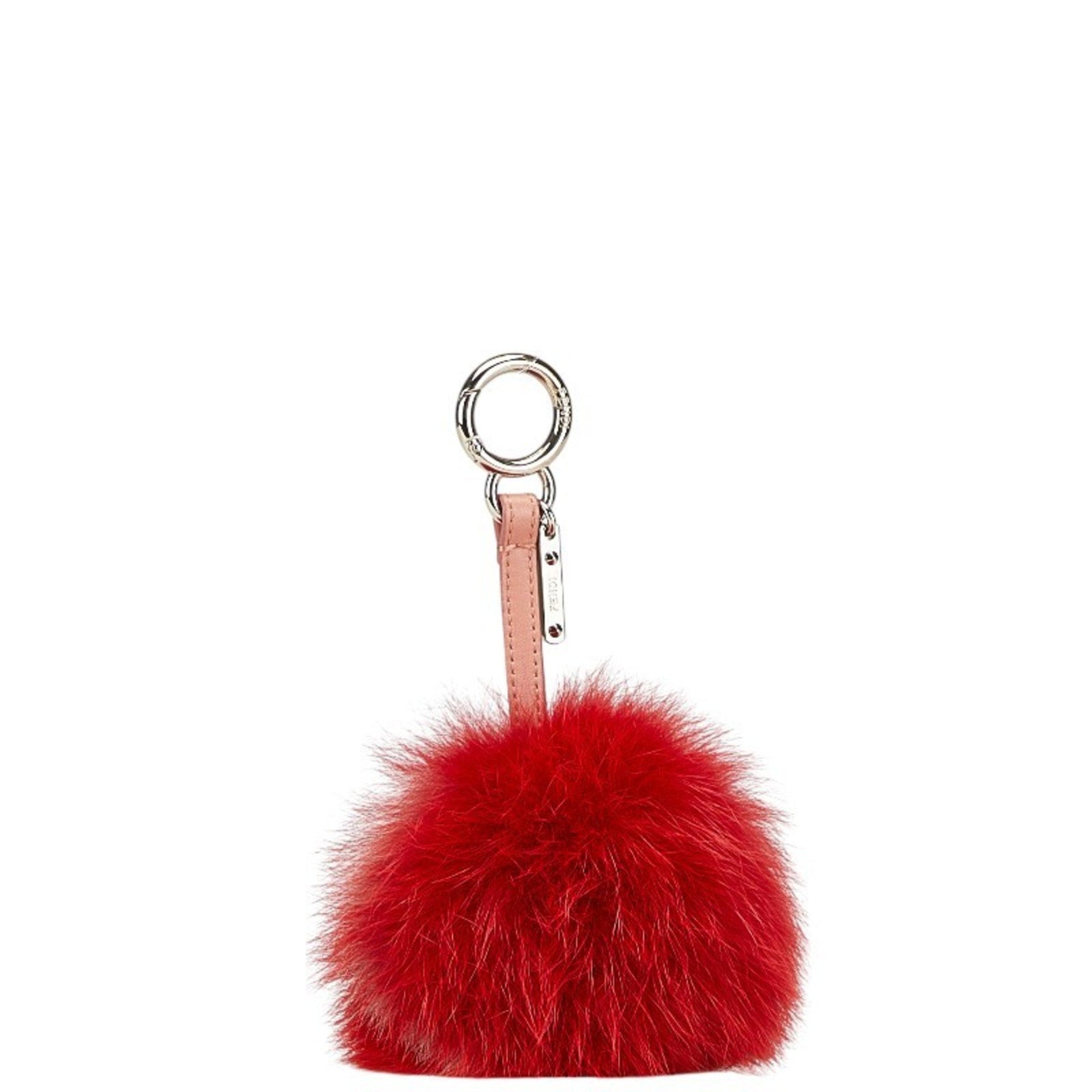 Fendi Pom Charm Bag Keychain Red Pink Fur Leather