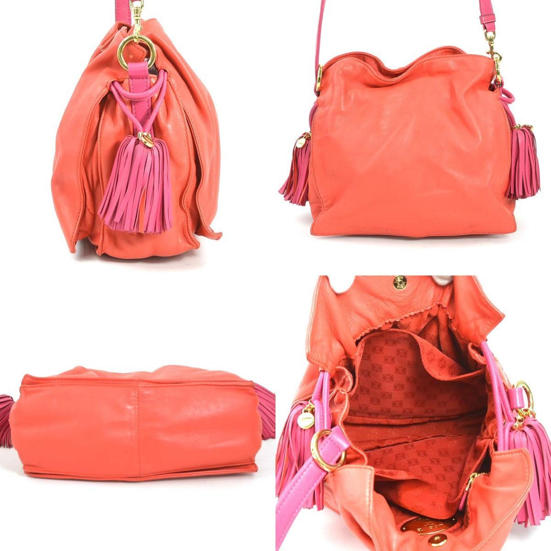 LOEWE Shoulder Bag Flamenco Leather Orange Red Magenta Gold