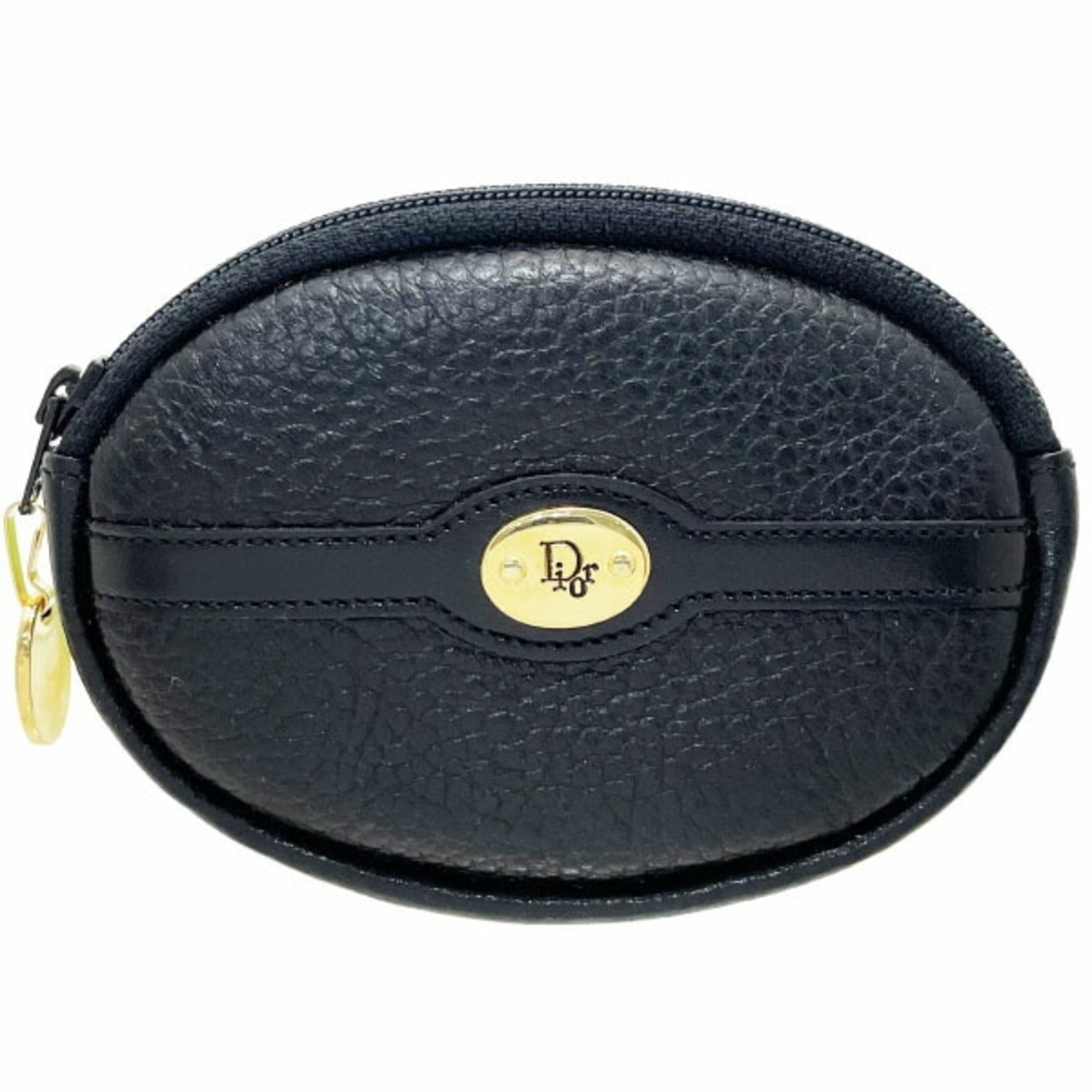 Christian Dior Coin Case Purse Leather Oval Old Classic C.Dior
