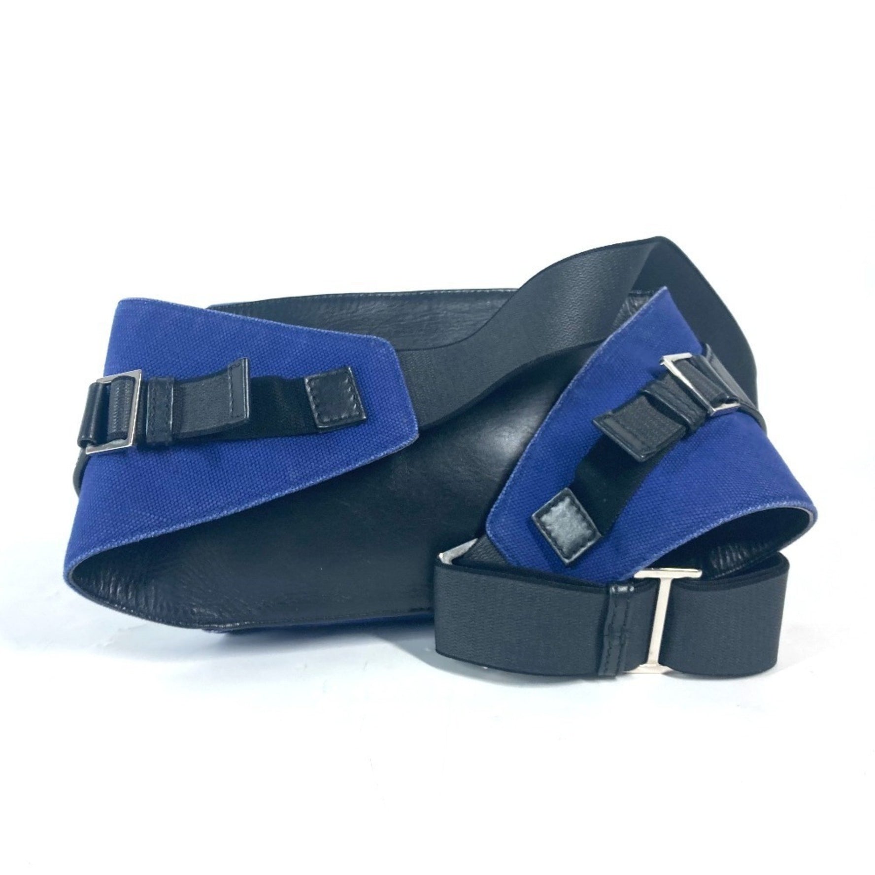 BALENCIAGA Logo Bag Belt Waist Pouch Body Leather Canvas Women's Blue