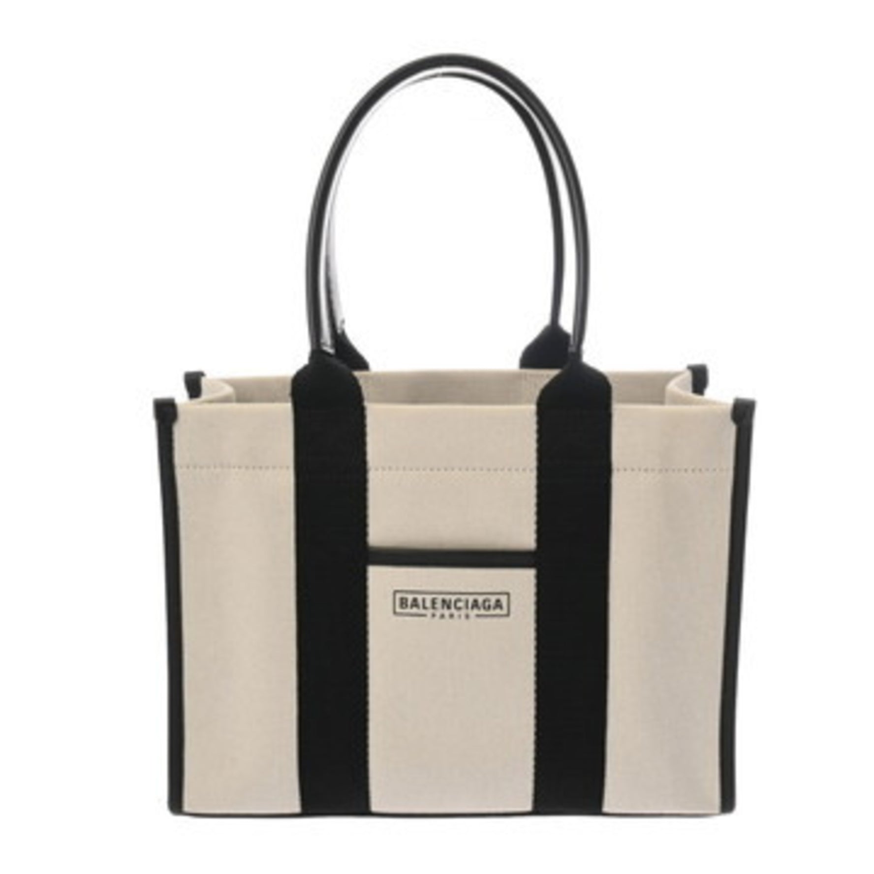 BALENCIAGA Hardware Small Tote, White/Black, Canvas and Leather Tote Bag