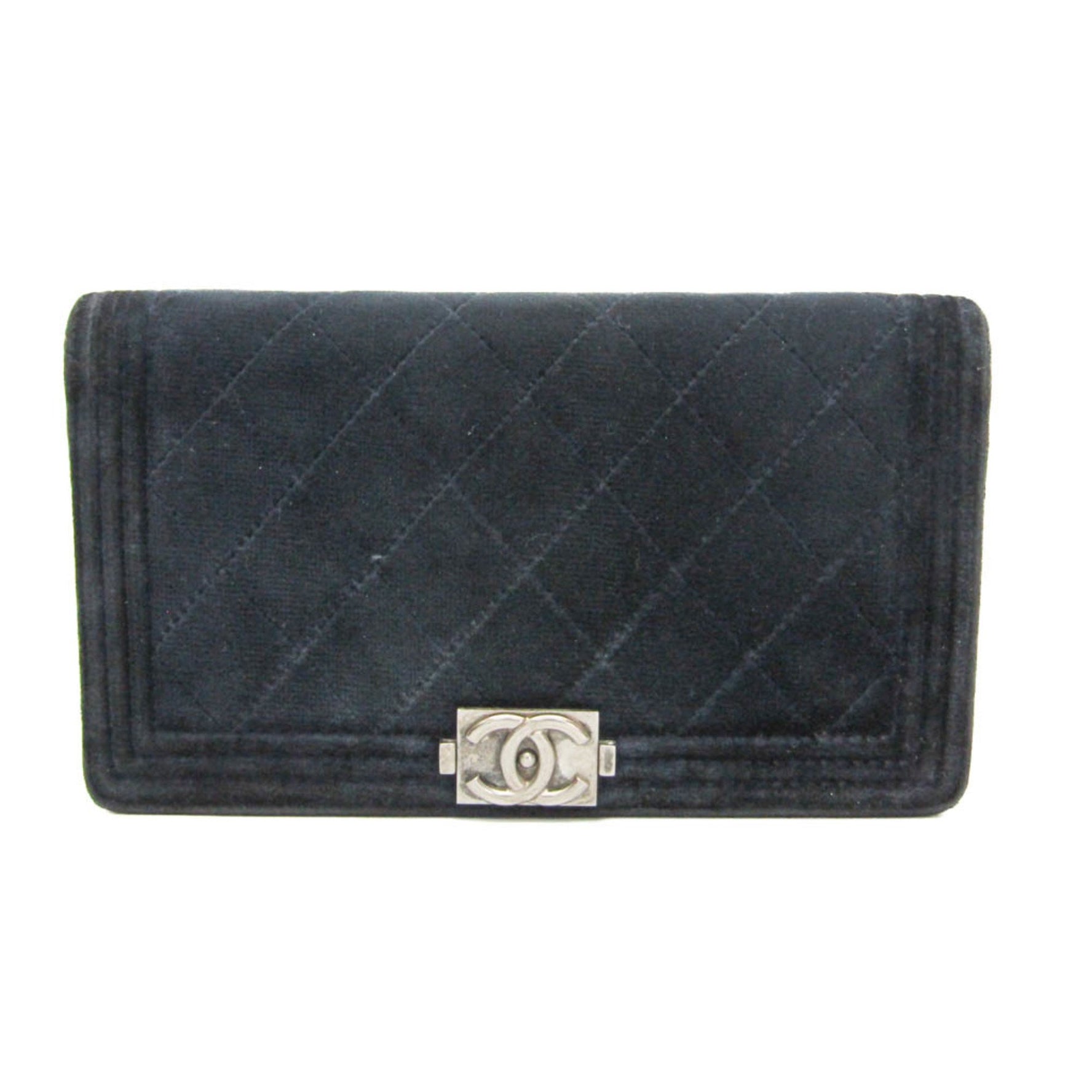 Chanel Boy Velour Long Wallet (bi-fold) Dark Navy