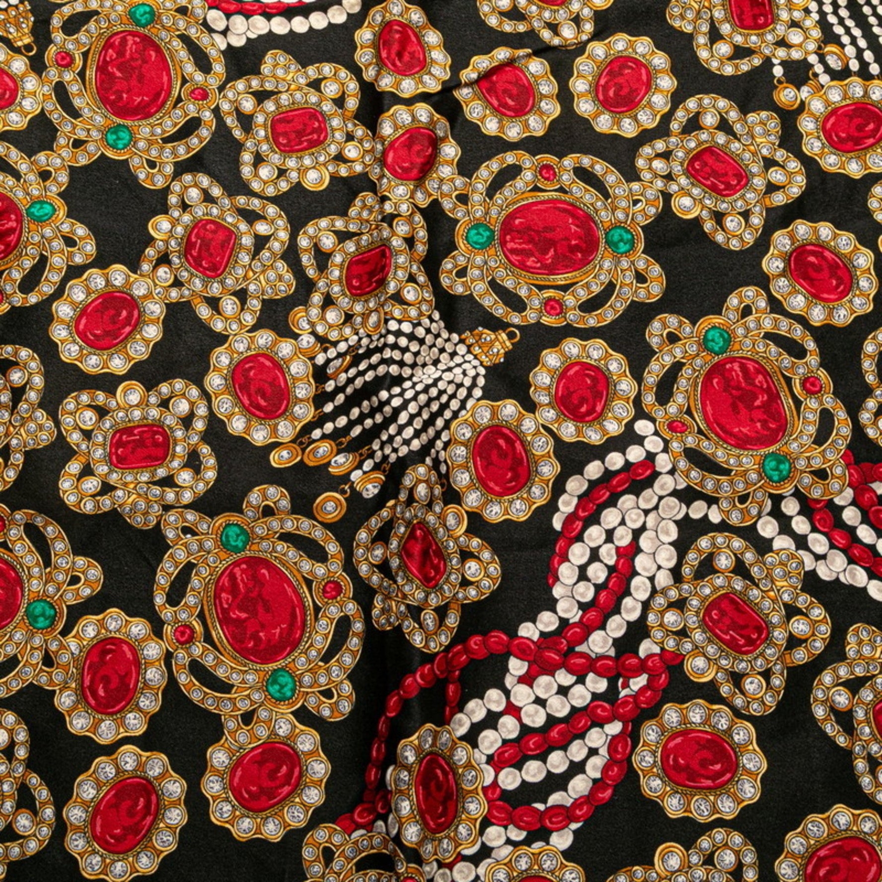 Vintage Chanel jeweled scarf, black and multicolored silk, .