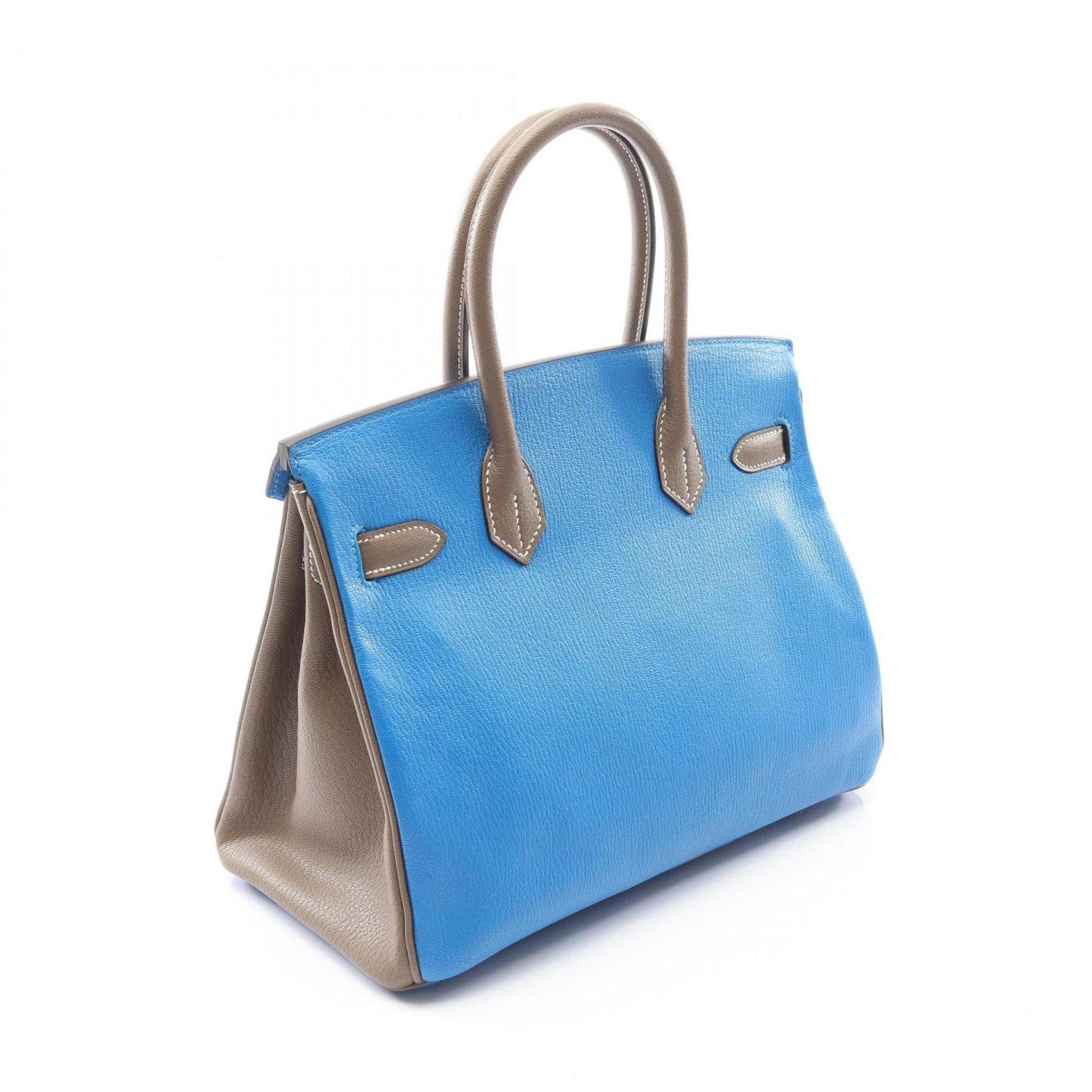Hermes Hermès Birkin 30 Bleu Hydra Etoupe Handbag Bag Chevre Women's Blue/Brown