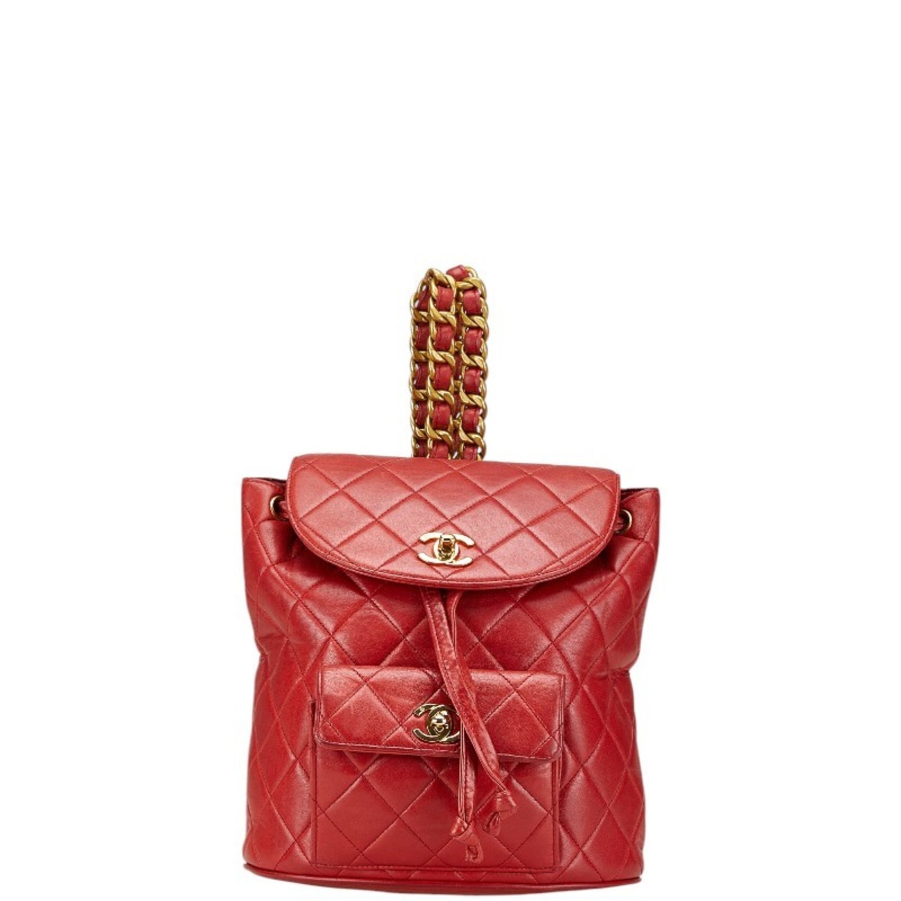 Chanel Matelasse Coco Mark Backpack Red Lambskin