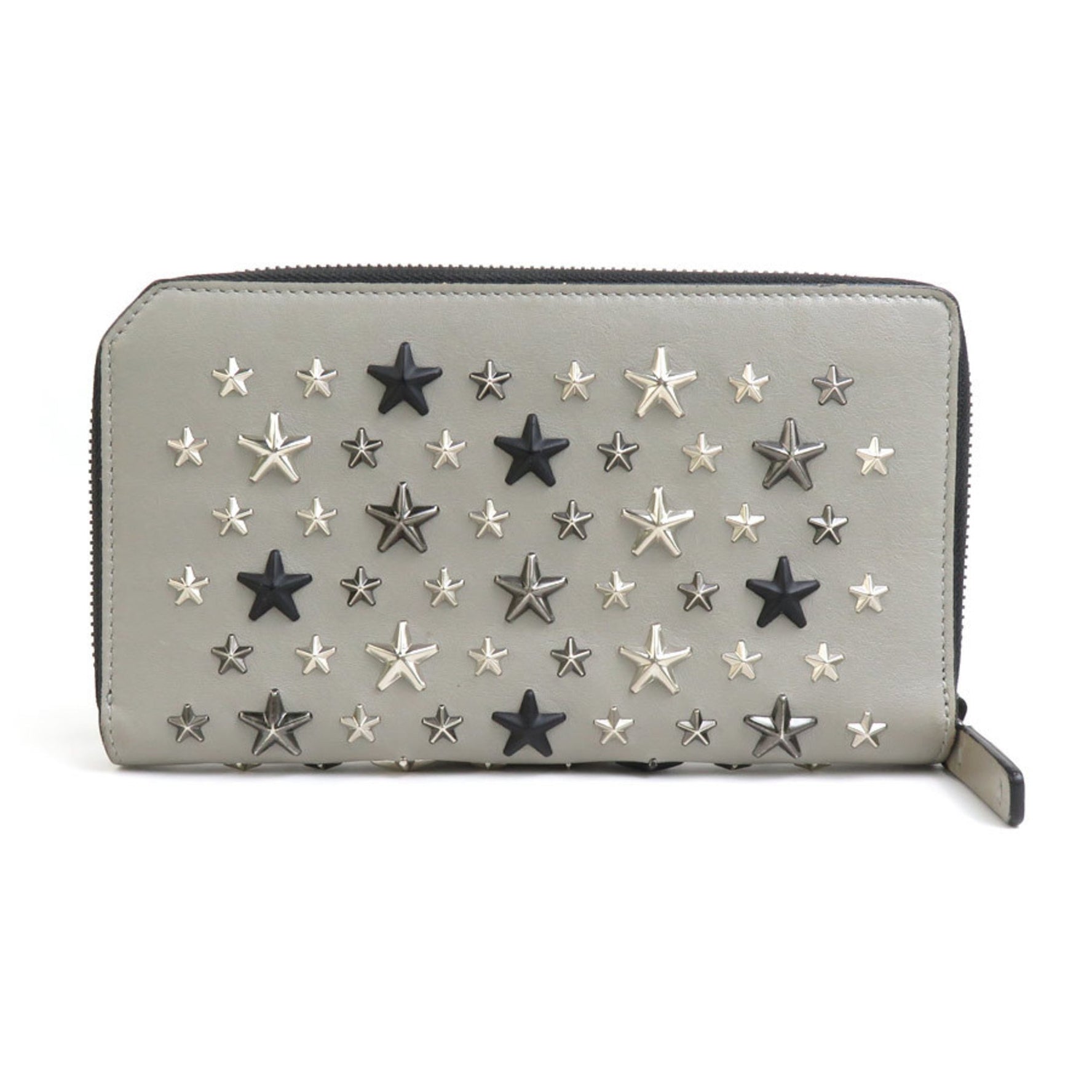 Jimmy Choo Round Long Wallet Leather Metal Gray x Black Men's