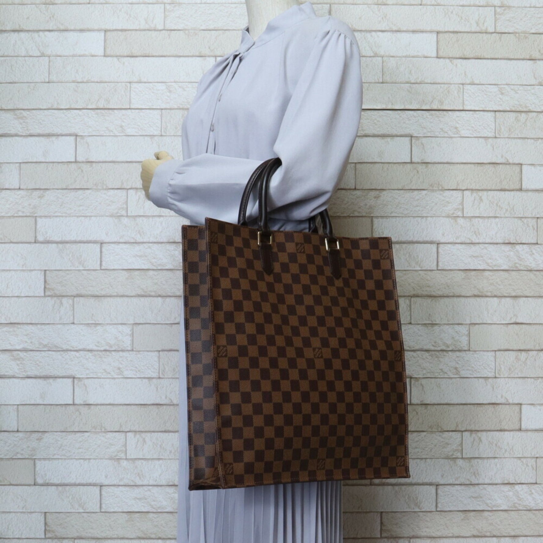 Louis Vuitton Sac Plat Damier Handbag Canvas N51140 Brown Unisex LOUIS VUITTON