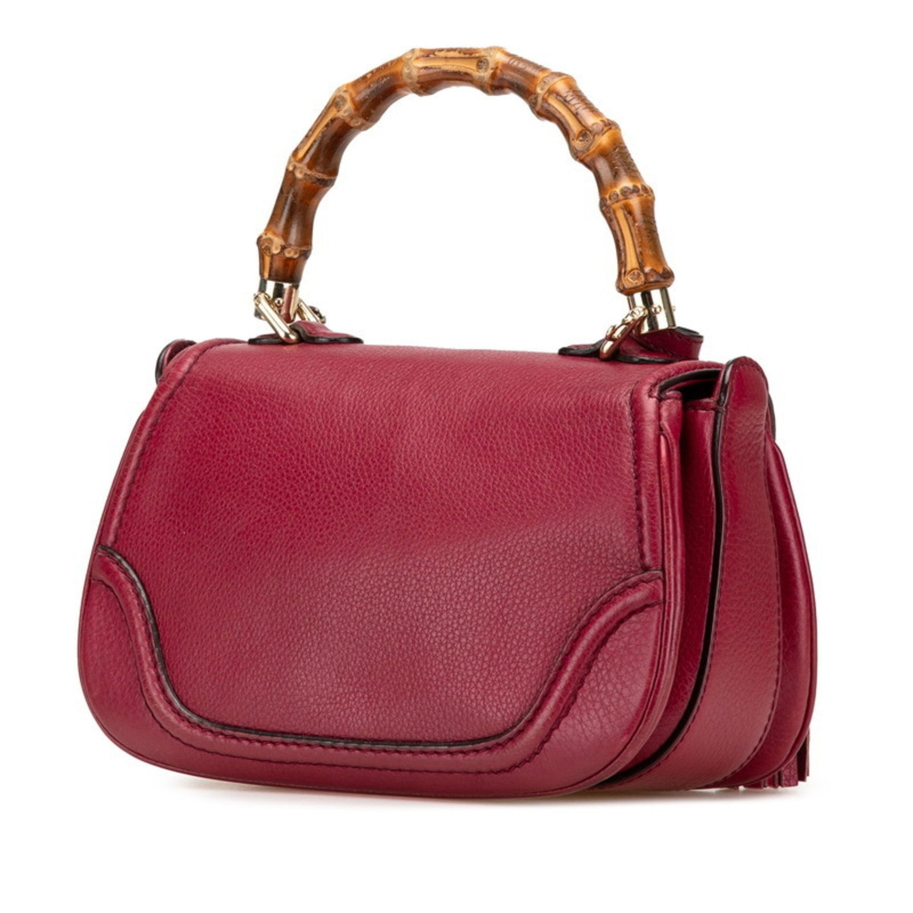 Gucci New Bamboo Handbag/Shoulder Bag Wine Red Bordeaux Leather