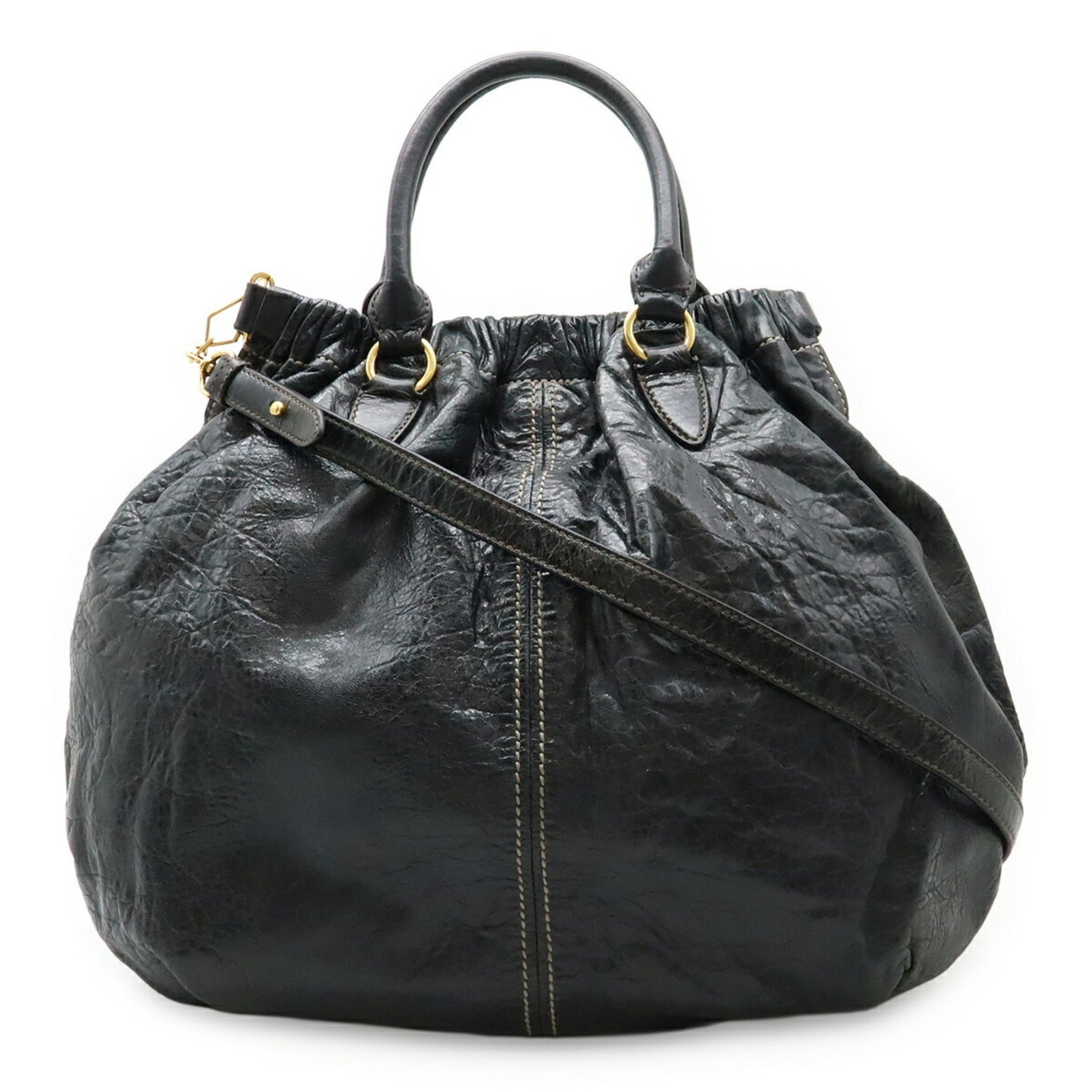 Miu Miu Miu Shirring Handbag Shoulder Bag Tote Leather