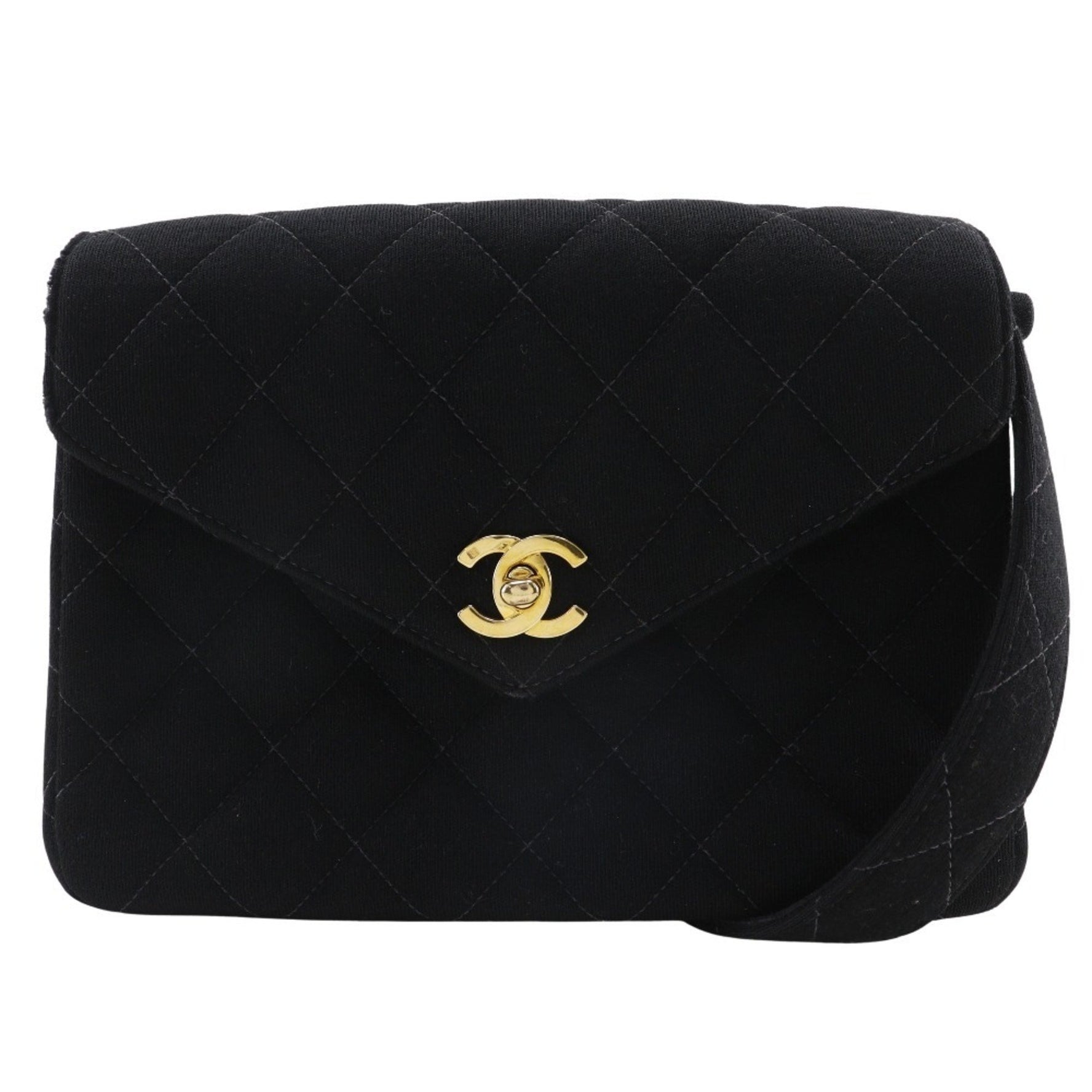 CHANEL Matelasse Shoulder Bag Coco Mark Cotton Black Turn Lock Women's