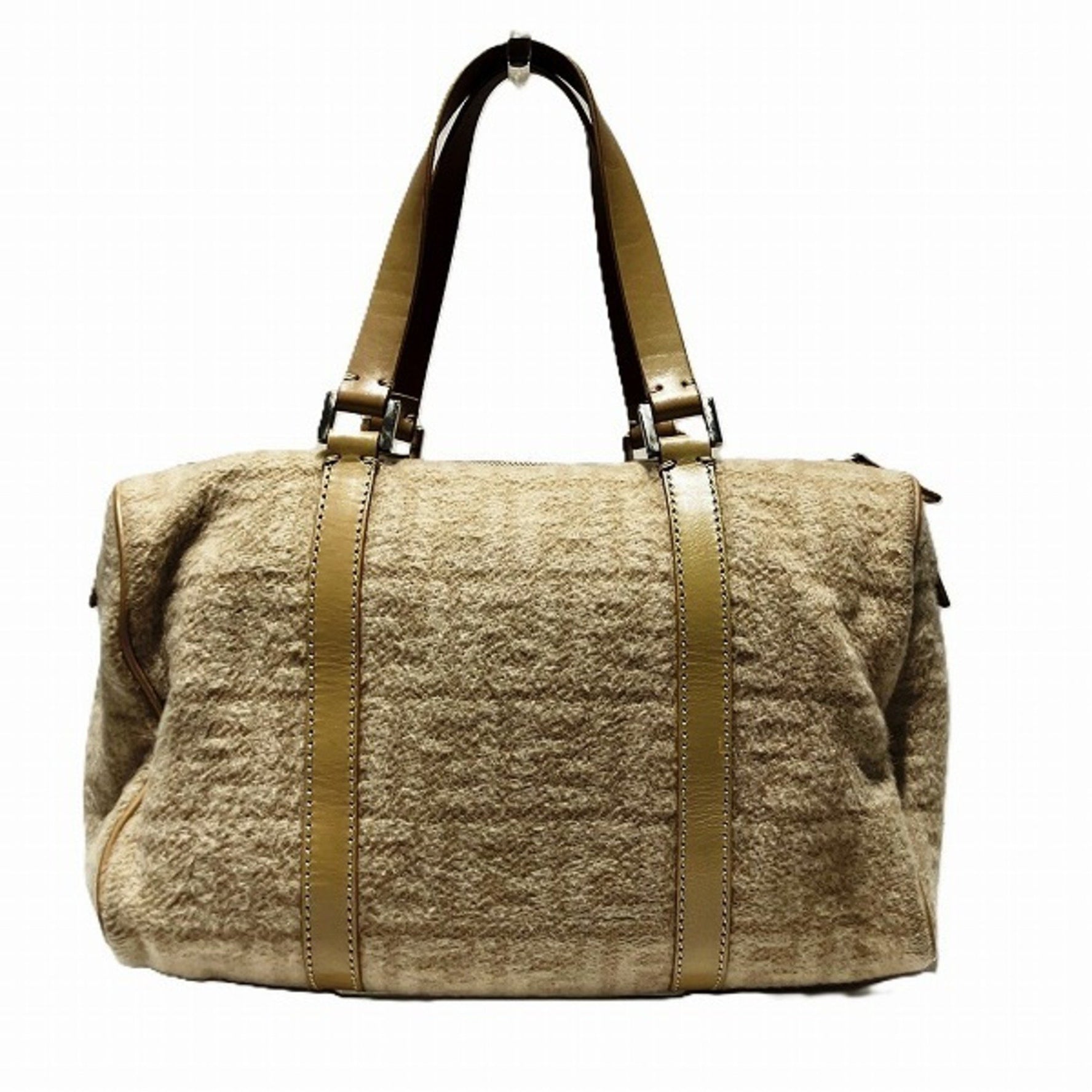 Fendi Zucca Canvas, Wool, and Leather Mini Boston Bag, Handbag