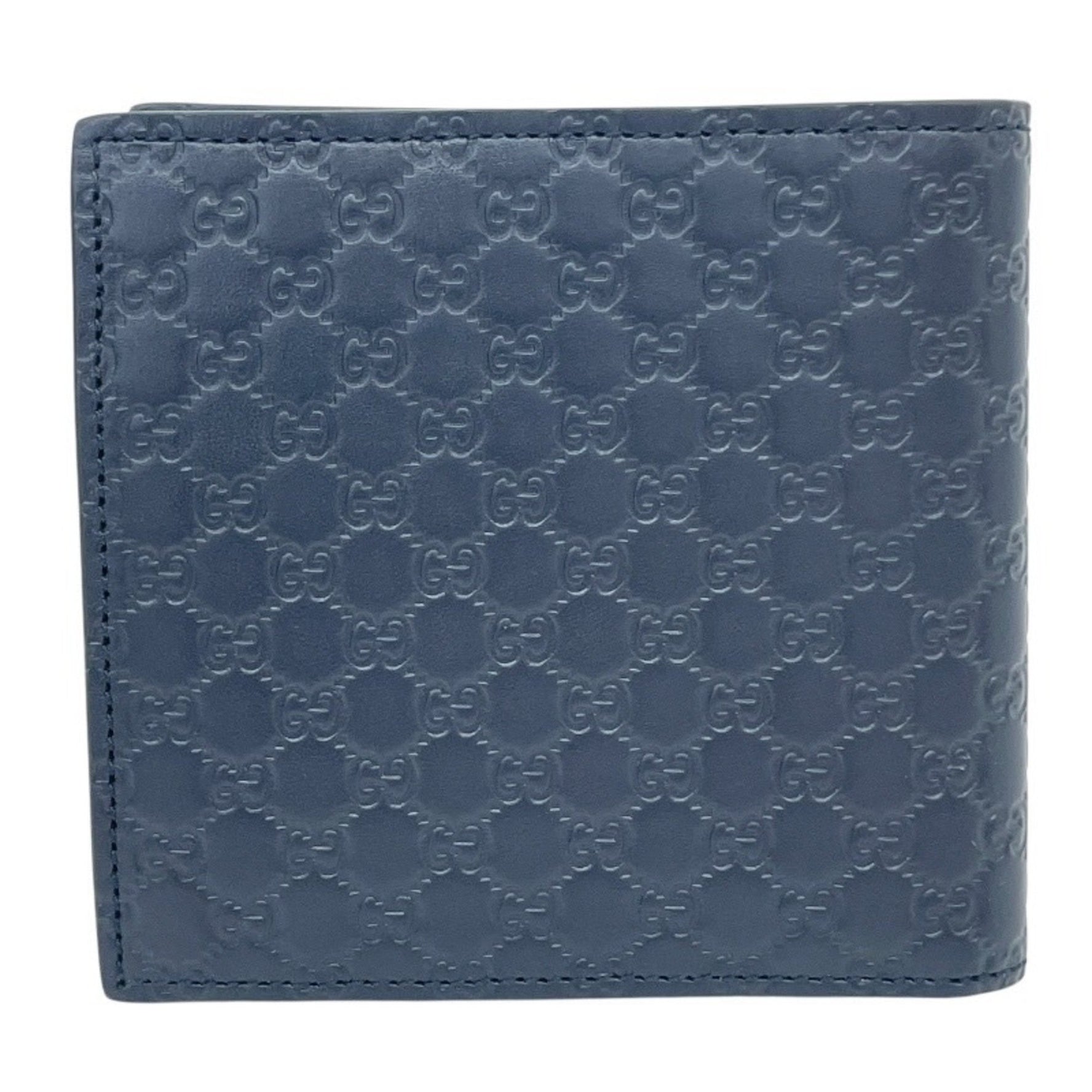 GUCCI Micro Guccissima Leather Bi-fold Wallet, Men's, Navy Blue
